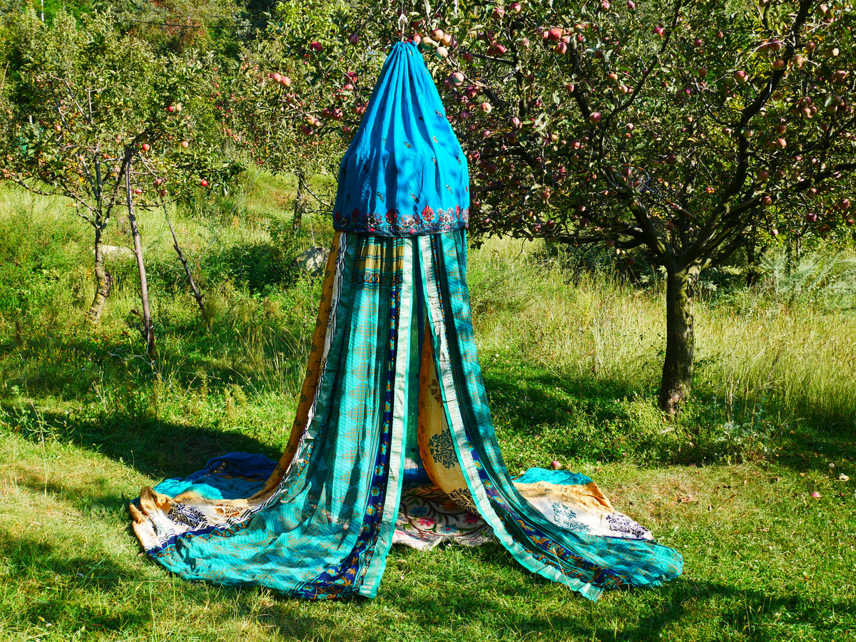 Shanti Canopy Saree tent - bed canopy | Kashmiri baldachin for Meditation Spaces or Reading nooks