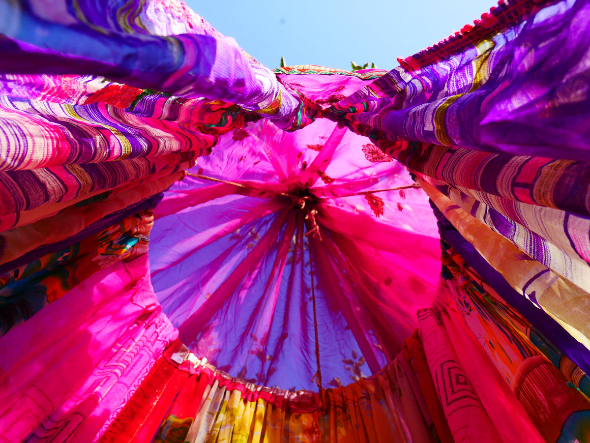 Kashmiri Canopy Saree tent - Bed Canopy  | Festival or Glamping decor - Shanti baldachin for Meditation Spaces