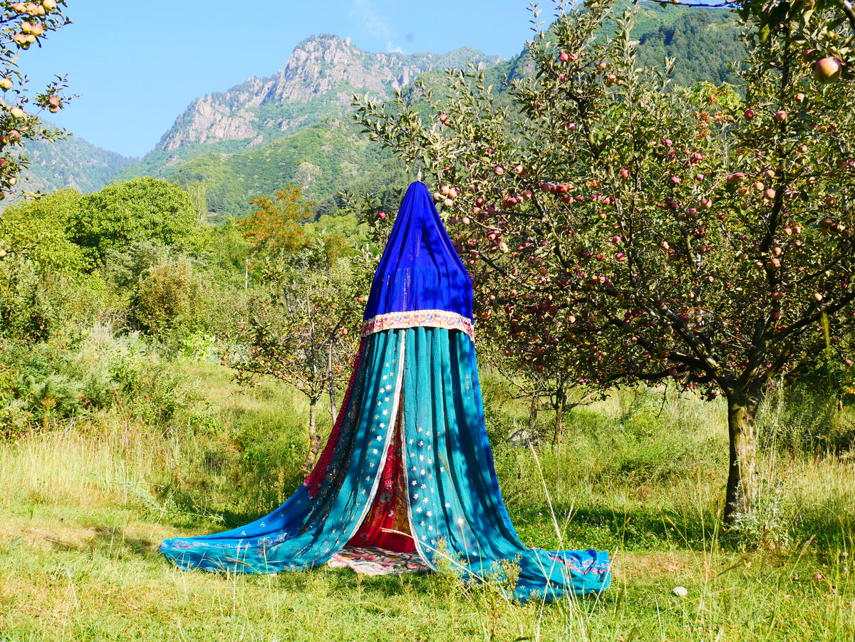 Shanti Canopy Saree tent - bed canopy | Kashmiri baldachin for Meditation Spaces or Reading nooks