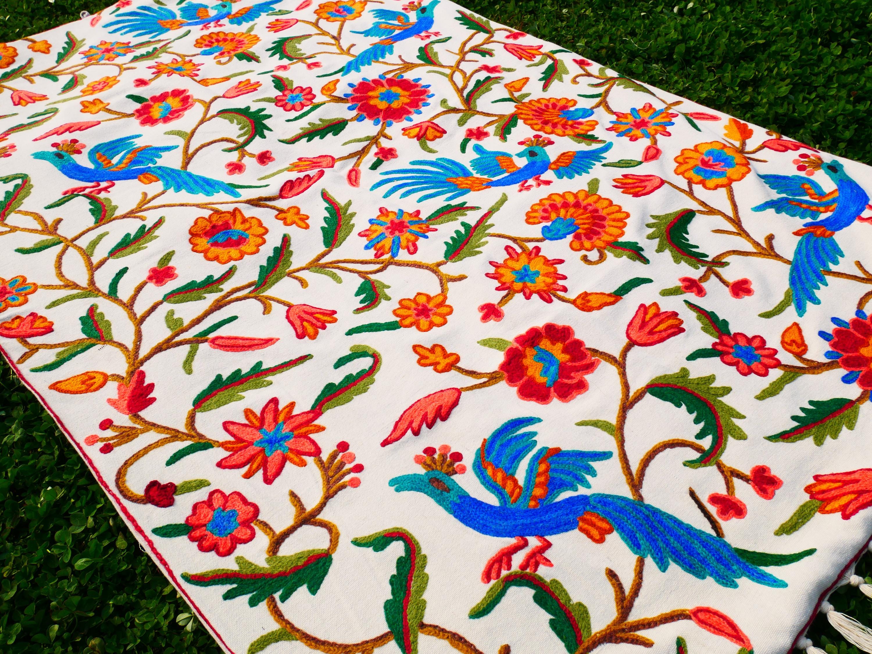 Embroidered Tapestry Kashmiri Wall Hanging 3x5ft Cotton and Wool Wall Decor