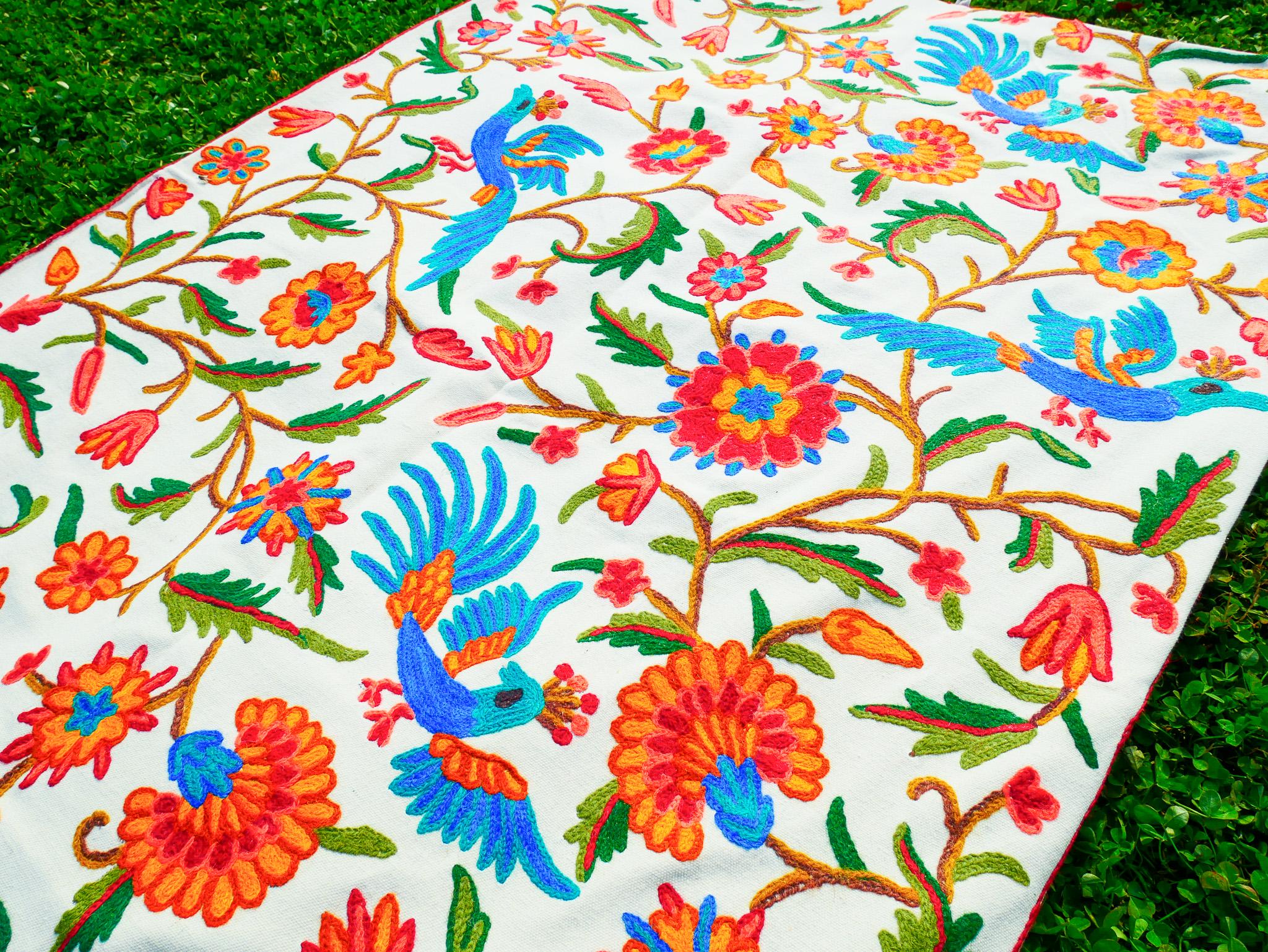 Embroidered Tapestry Kashmiri Wall Hanging 3x5ft Cotton and Wool Wall Decor