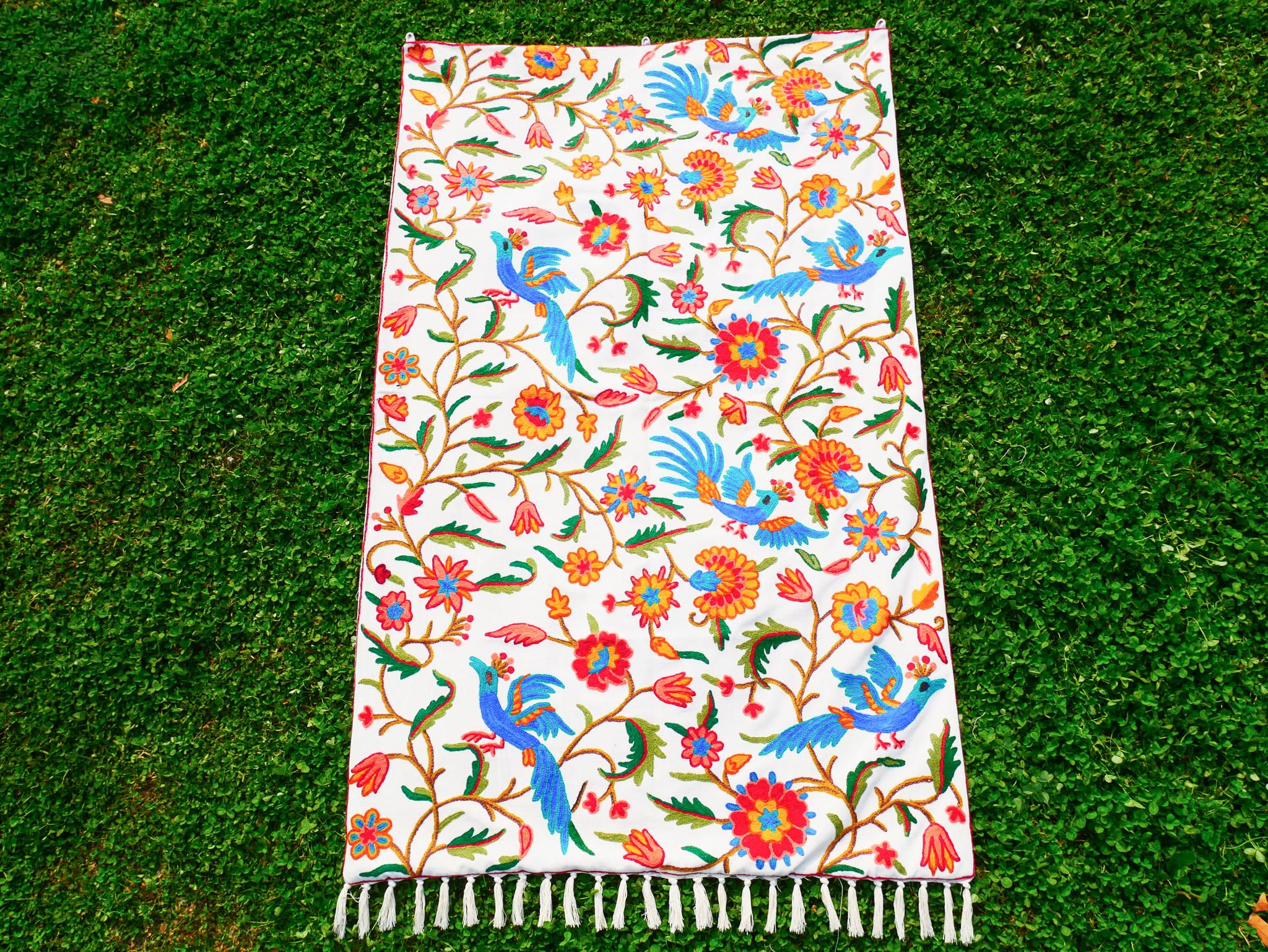 Embroidered Tapestry Kashmiri Wall Hanging 3x5ft Cotton and Wool Wall Decor