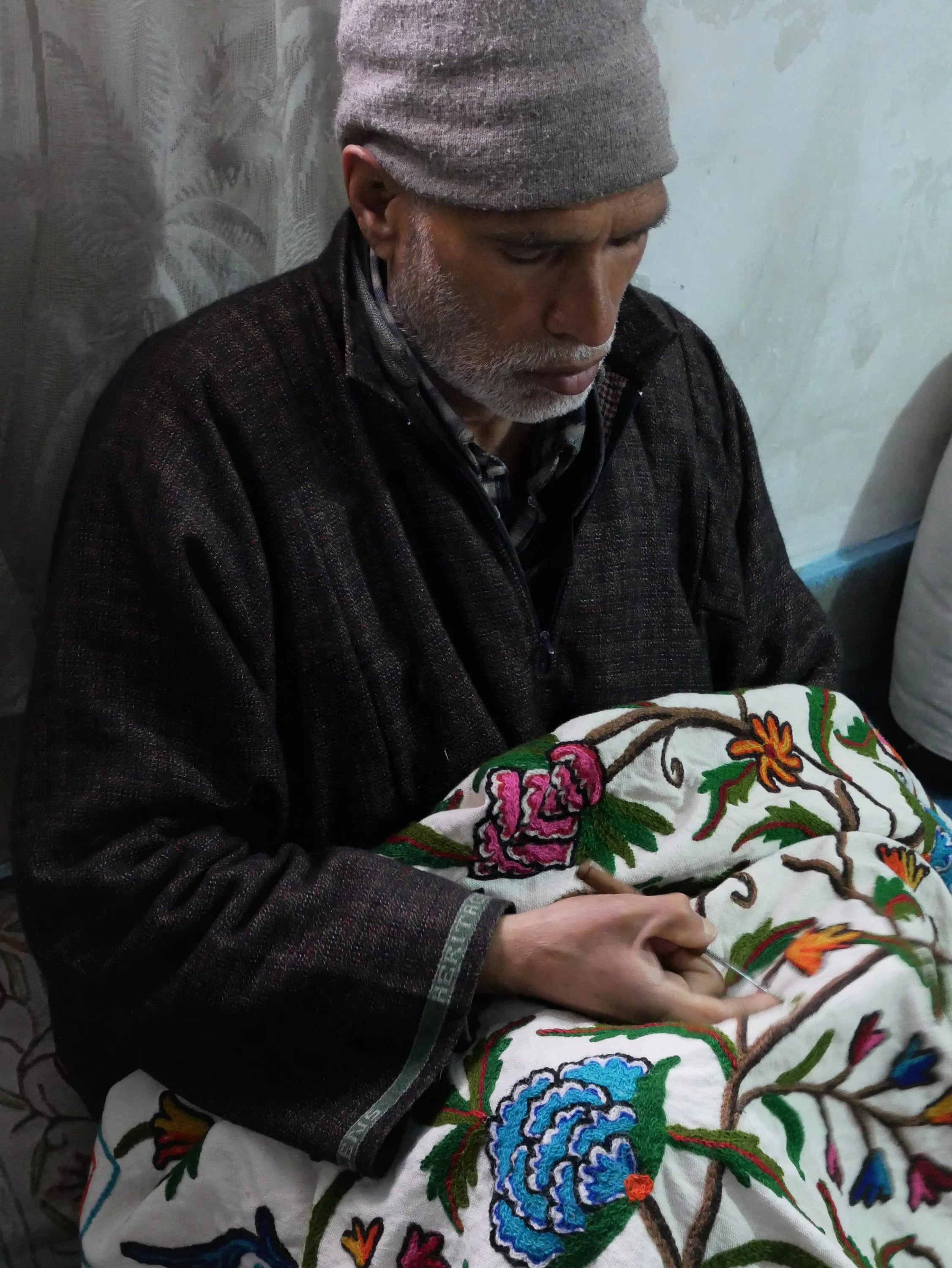 Embroidered Tapestry Kashmiri Wall Hanging 3x5ft Cotton and Wool Wall Decor