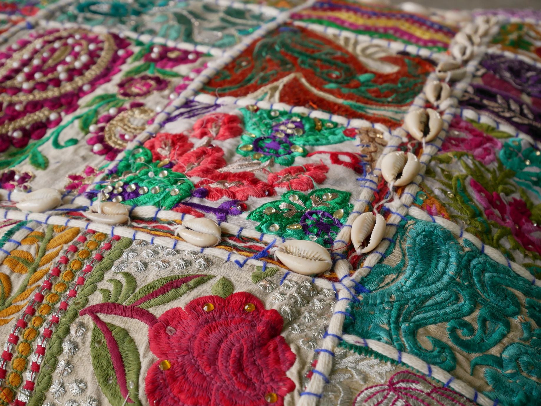 White patchwork floor cushion cover 24" large floor pillow cover - boho stlye floor seating - The Shanti Home