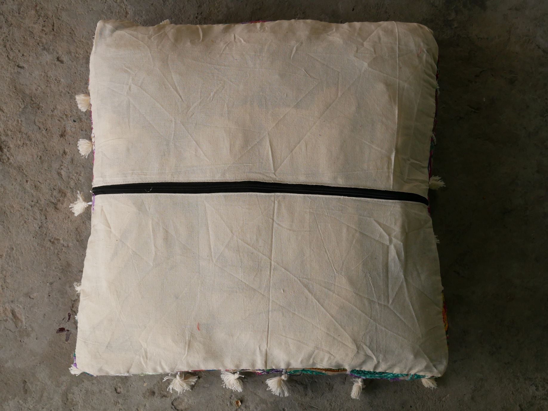 White patchwork floor cushion cover 24" large floor pillow cover - boho stlye floor seating - The Shanti Home