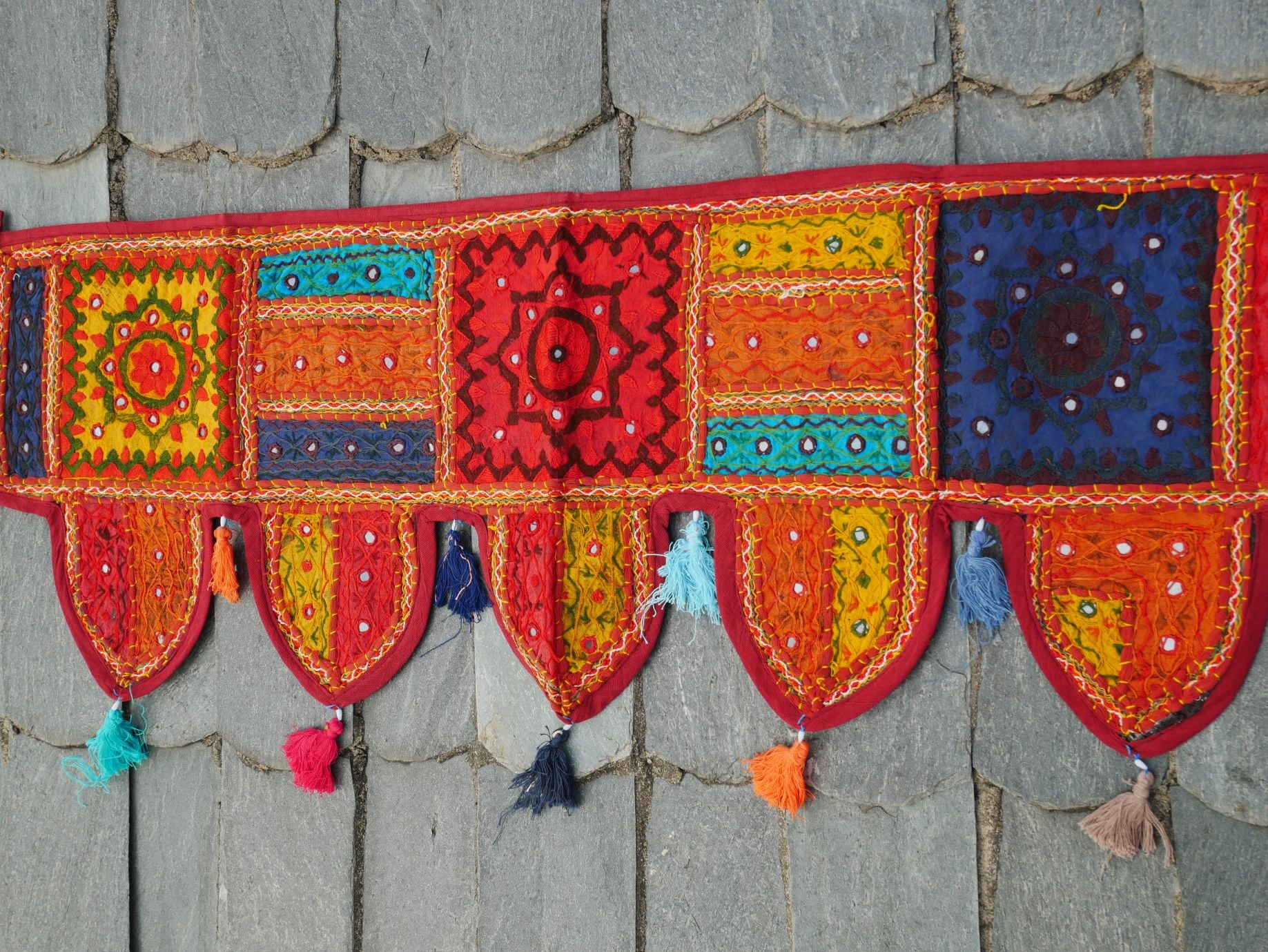 Colorful Toran - Indian door hanging - Boho window valance multicolor - The Shanti Home