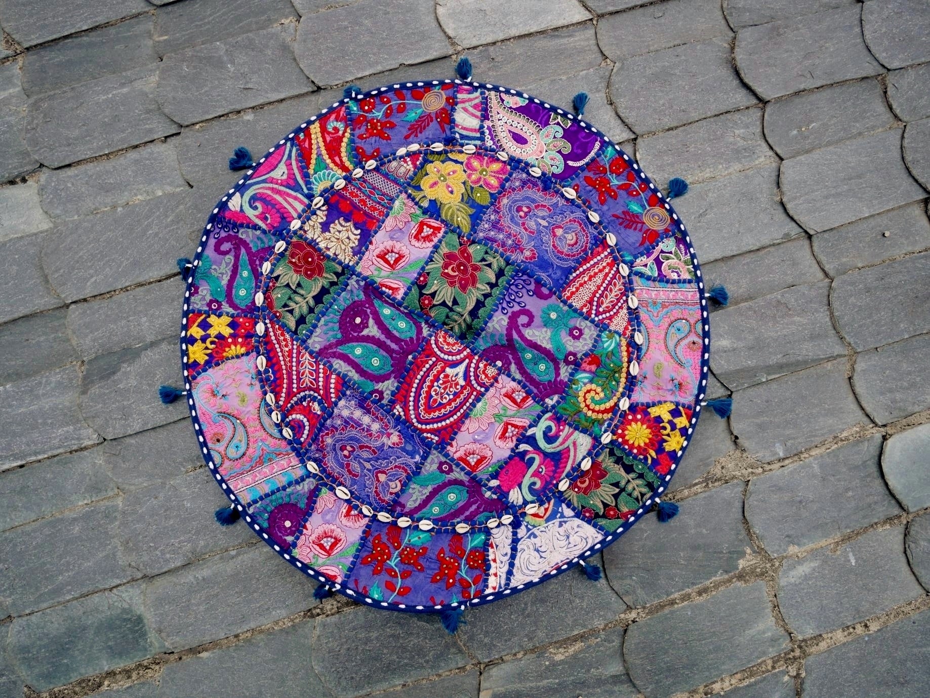 Floor cushion cover - Indian floor seating | Colorful meditation cushion - dark blue floor pillow - The Shanti Home