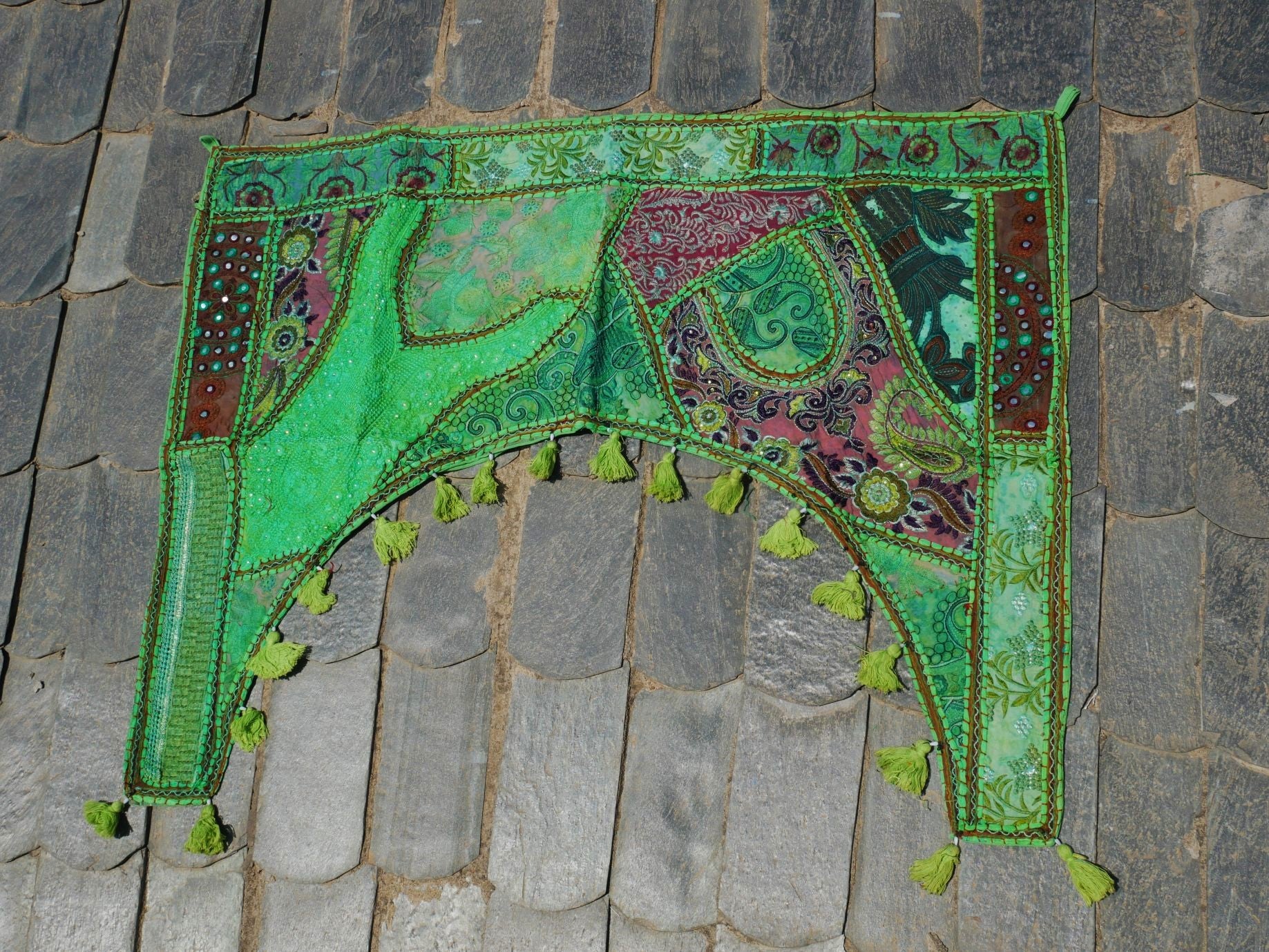 Indian door hanging - vintage saree Toran - entrance decor - green - The Shanti Home