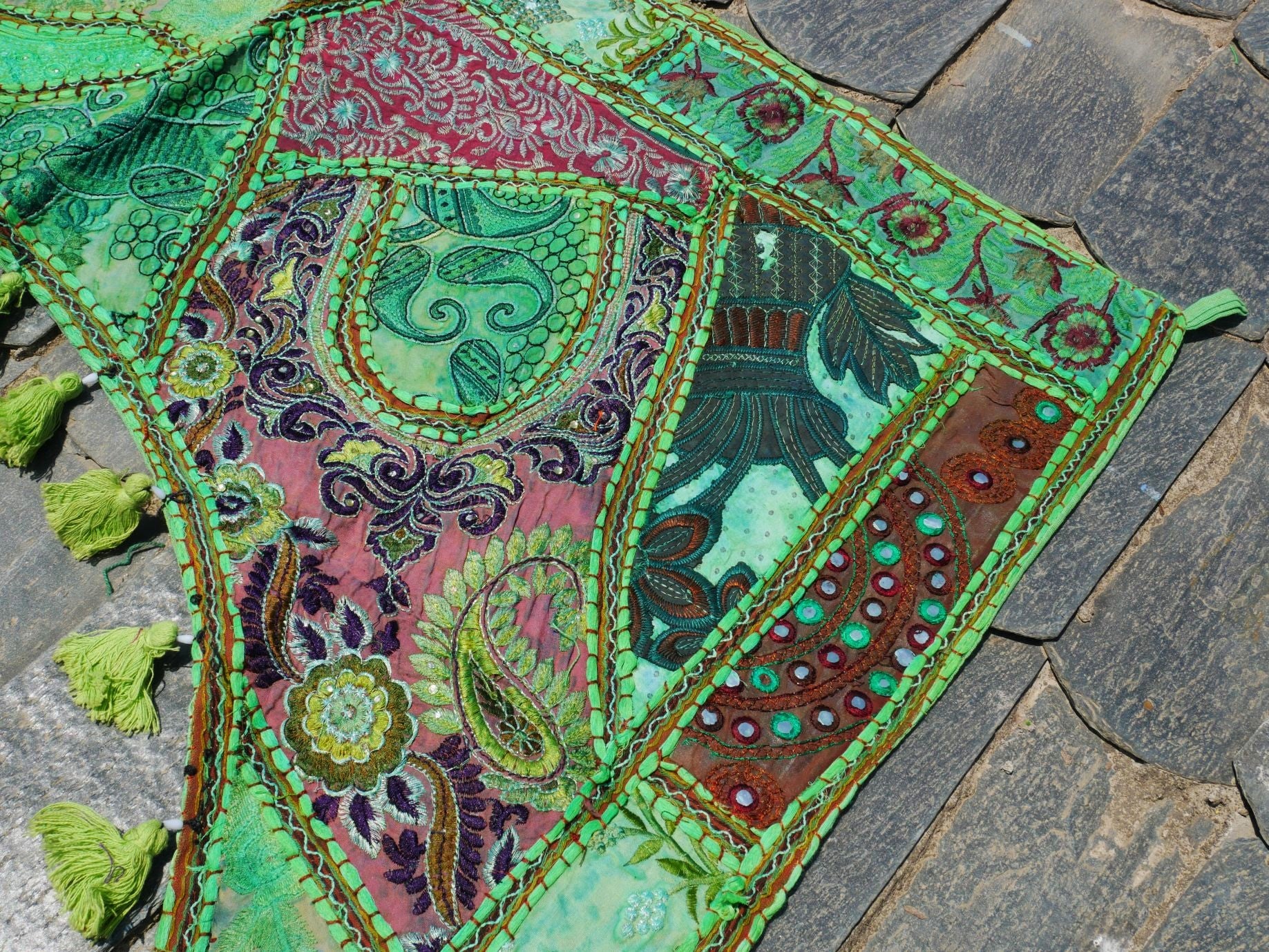 Indian door hanging - vintage saree Toran - entrance decor - green - The Shanti Home