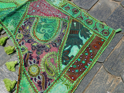 Indian door hanging - vintage saree Toran - entrance decor - green - The Shanti Home