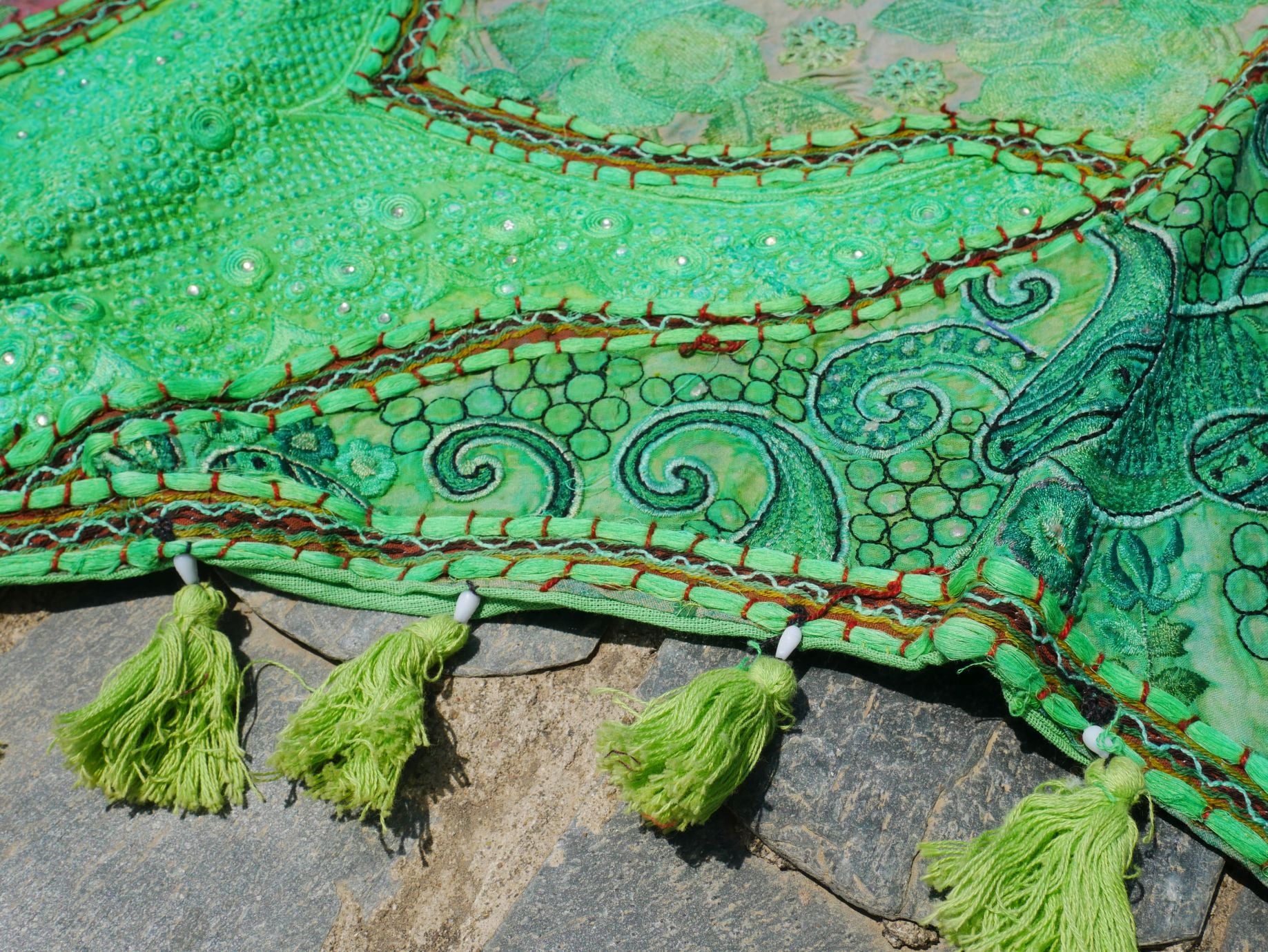 Indian door hanging - vintage saree Toran - entrance decor - green - The Shanti Home