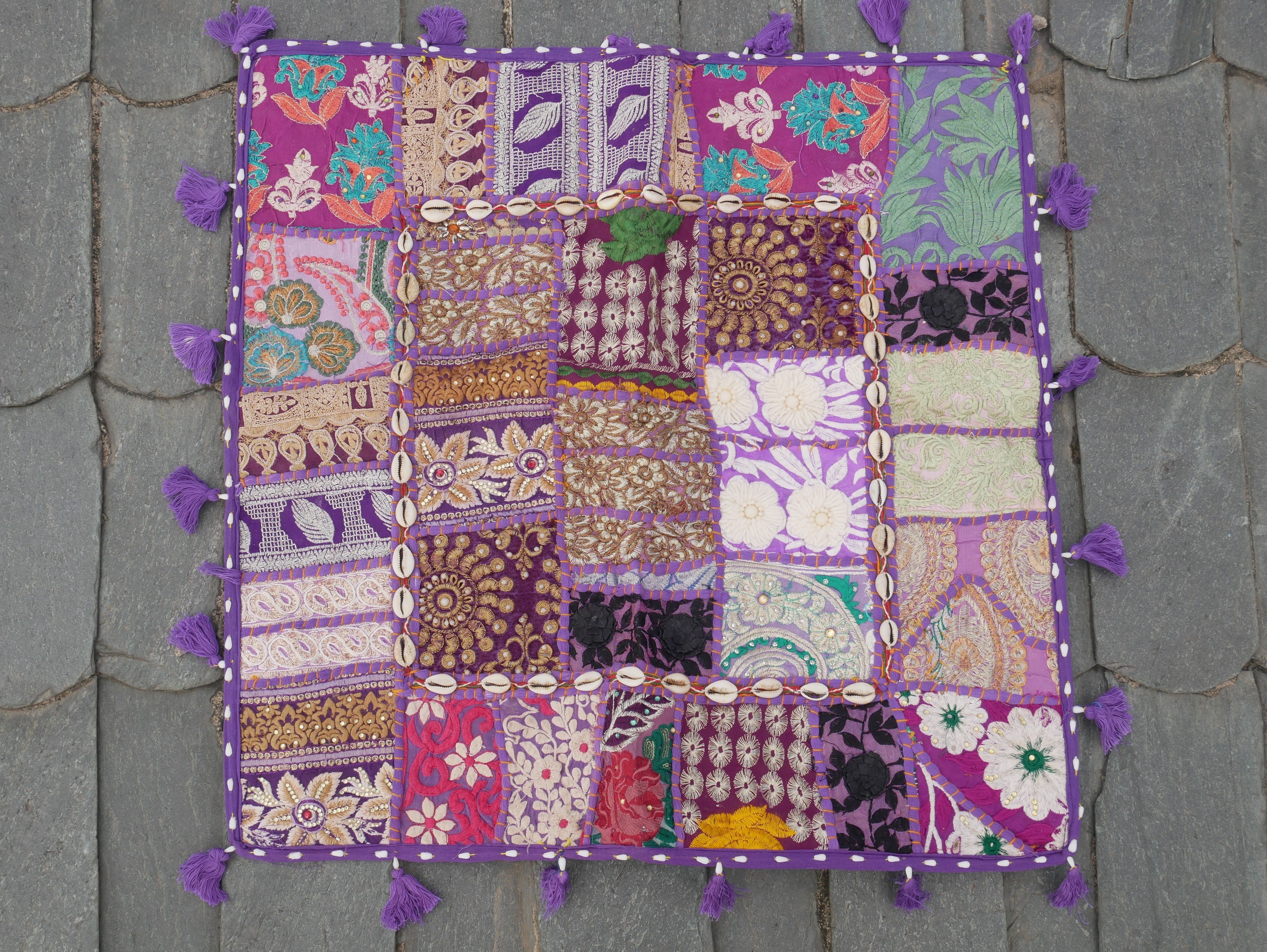 24" Floor pillow cover purple square pouf cushion - Indian style floor seating - The Shanti Home