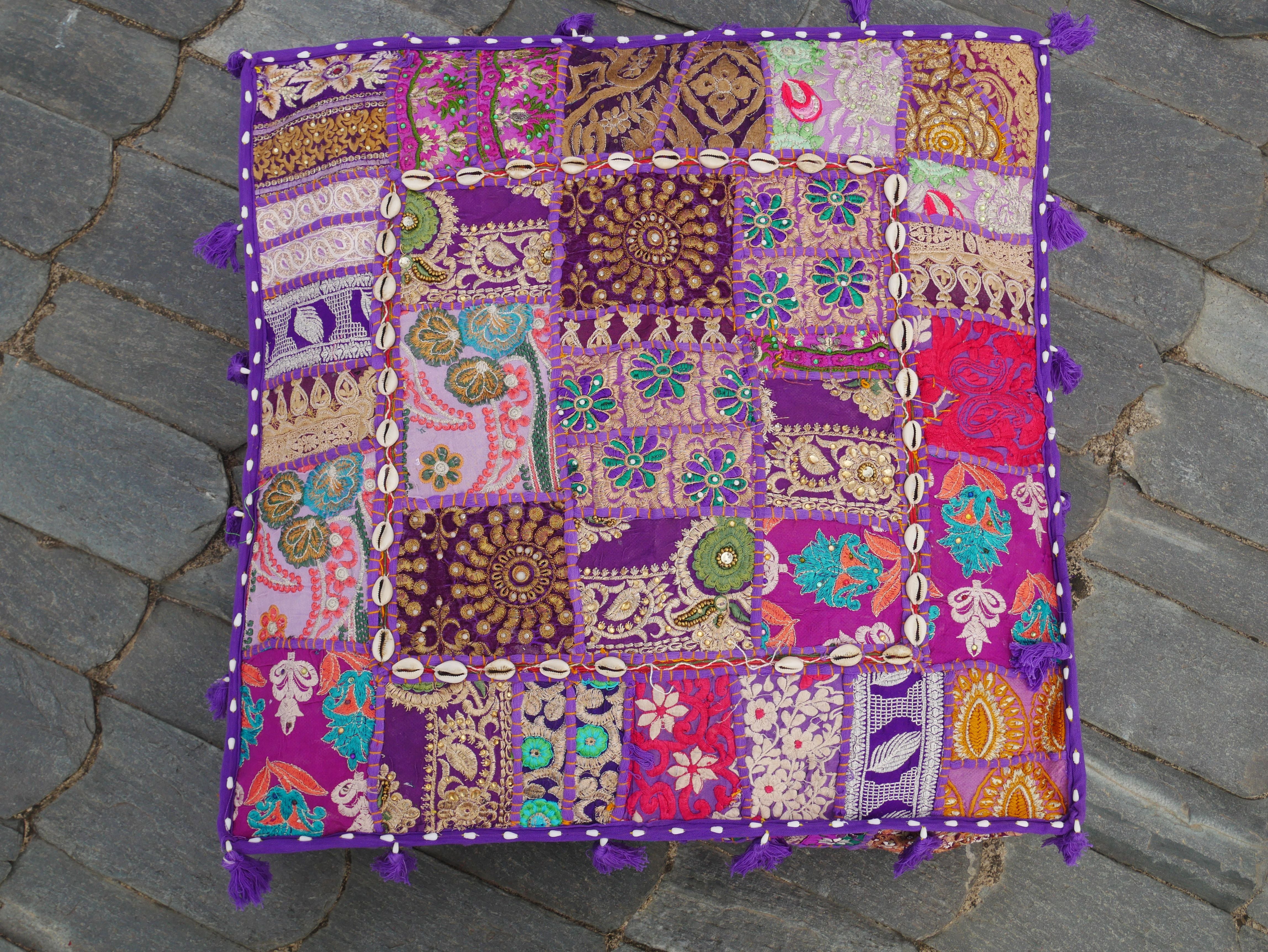 24" Floor pillow cover purple square pouf cushion - Indian style floor seating - The Shanti Home