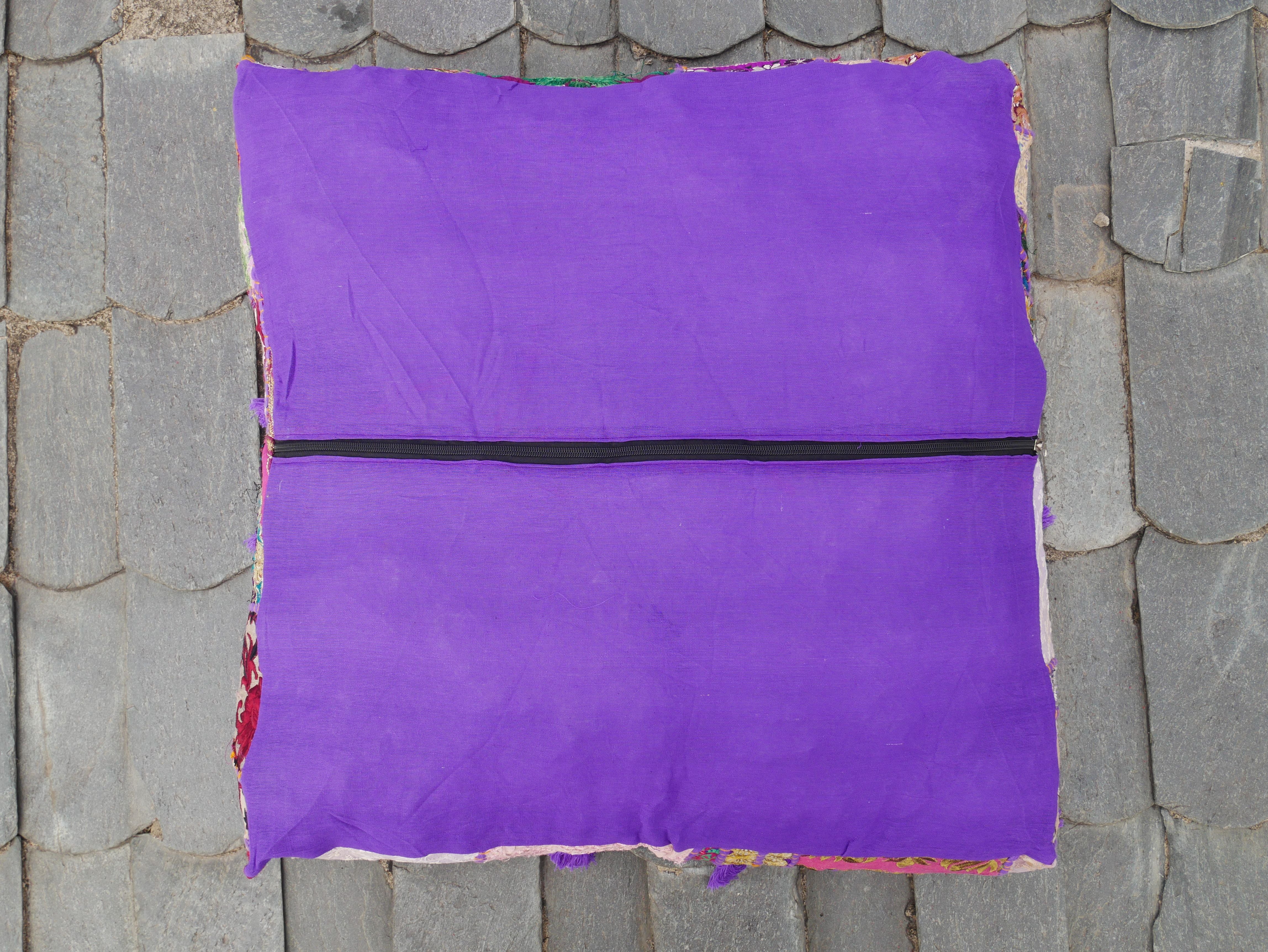 24" Floor pillow cover purple square pouf cushion - Indian style floor seating - The Shanti Home