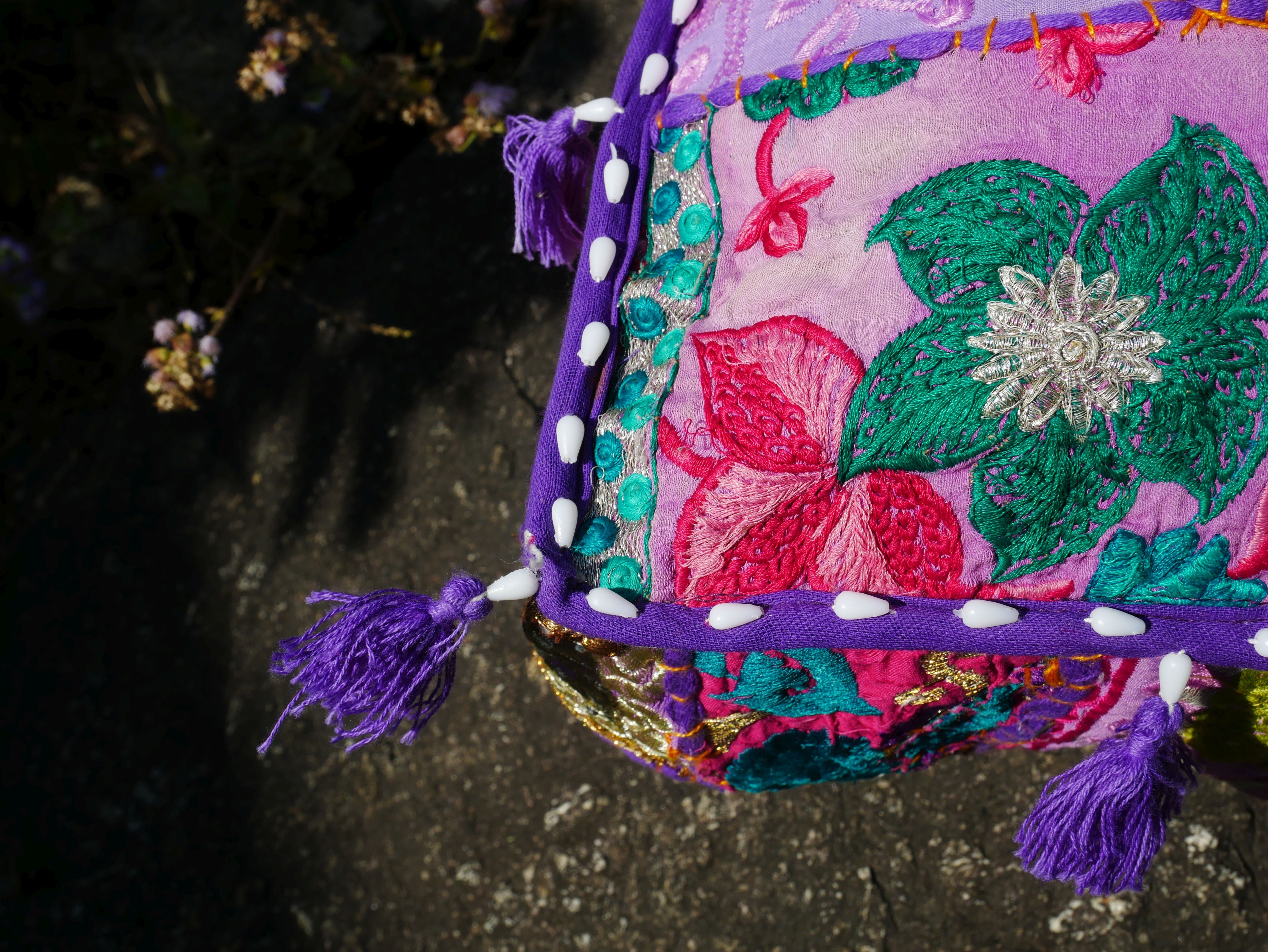 24" Floor pillow cover purple square pouf cushion - Indian style floor seating - The Shanti Home