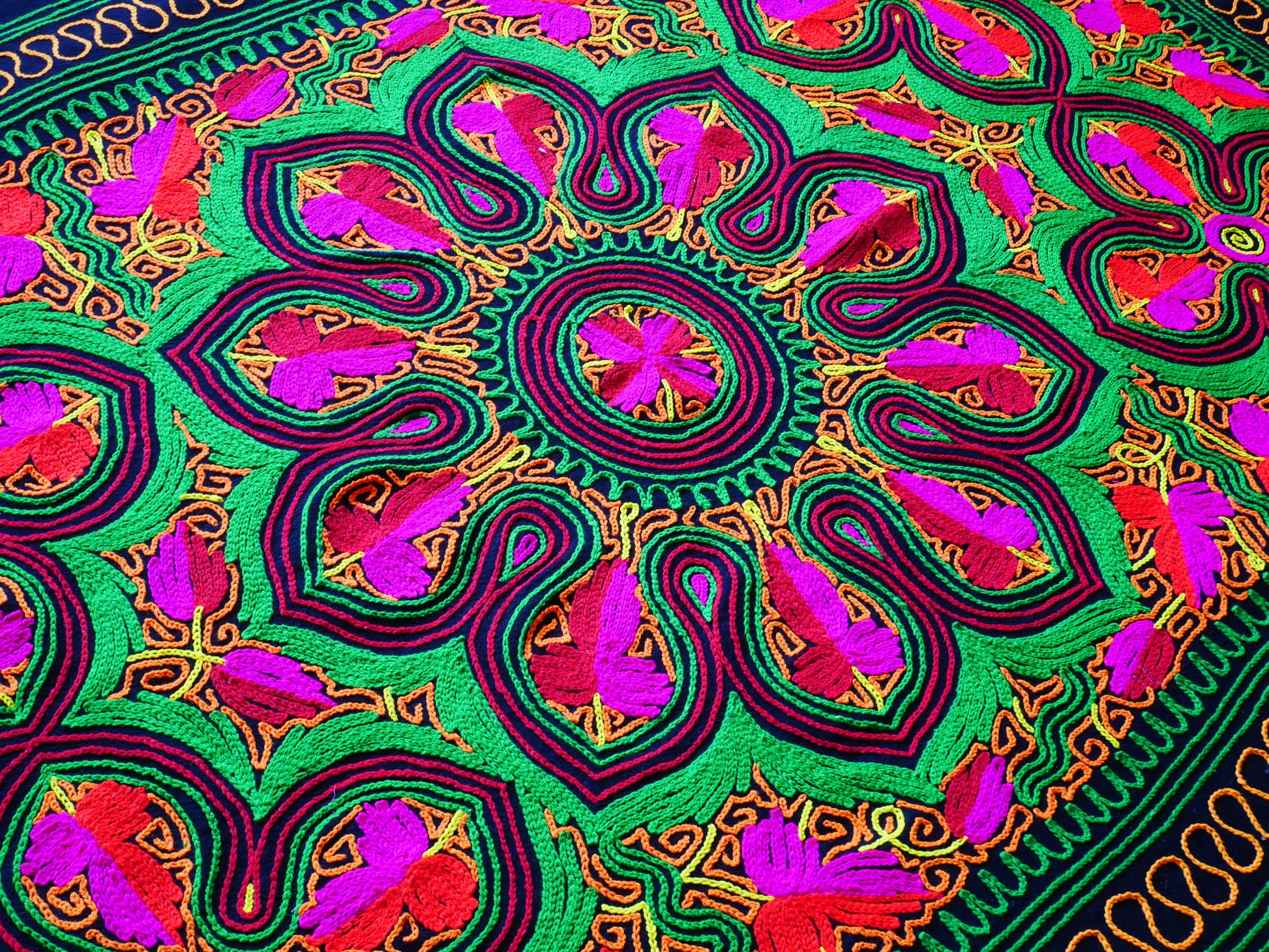 Vintage "Gabba" 4x7 wool rug mat - embroidery from Kashmir | meditation space rug - wall tapestry - The Shanti Home