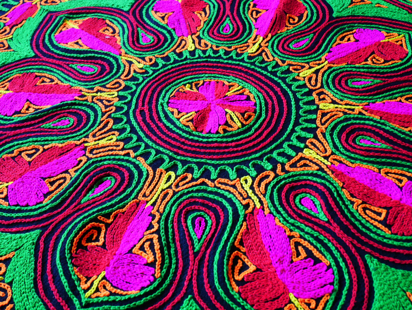Vintage "Gabba" 4x7 wool rug mat - embroidery from Kashmir | meditation space rug - wall tapestry - The Shanti Home
