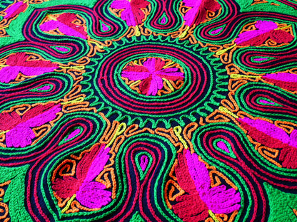 Vintage "Gabba" 4x7 wool rug mat - embroidery from Kashmir | meditation space rug - wall tapestry - The Shanti Home
