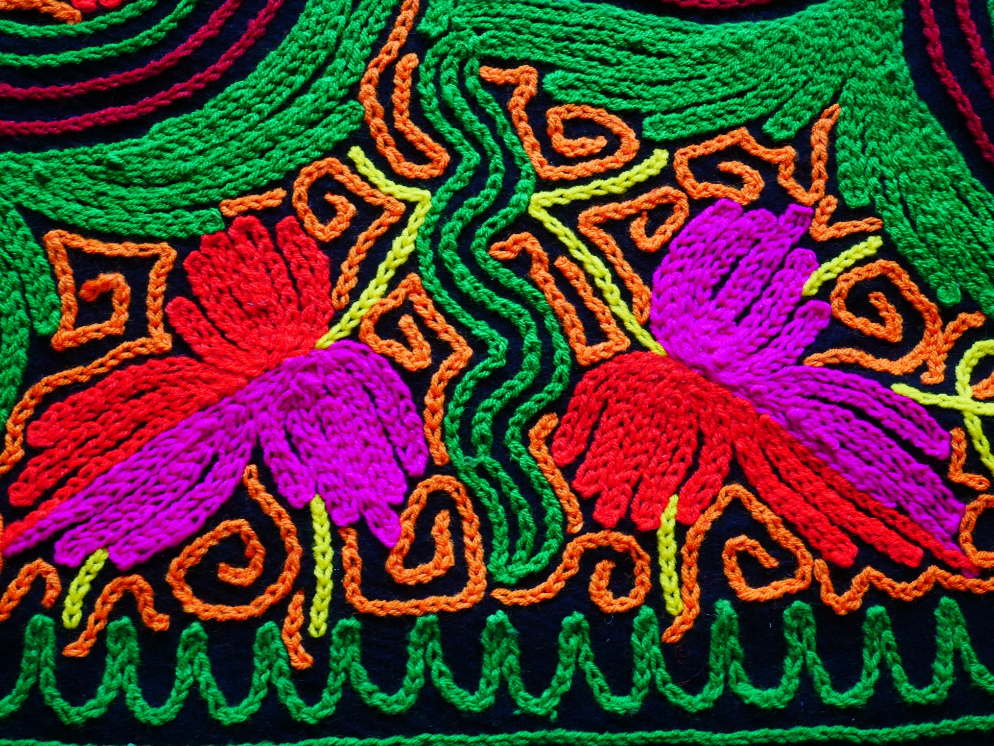 Vintage "Gabba" 4x7 wool rug mat - embroidery from Kashmir | meditation space rug - wall tapestry - The Shanti Home