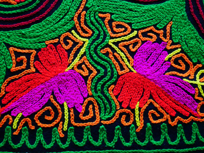 Vintage "Gabba" 4x7 wool rug mat - embroidery from Kashmir | meditation space rug - wall tapestry - The Shanti Home