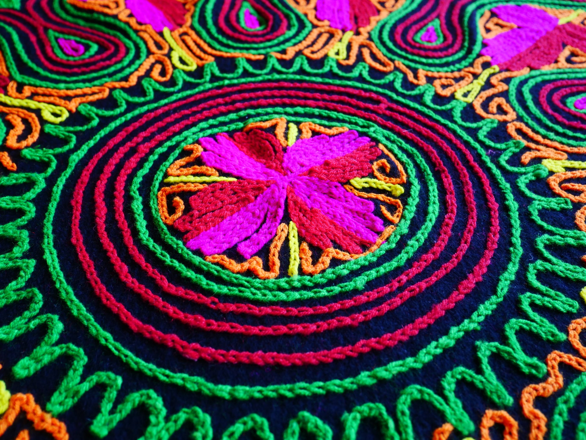 Vintage "Gabba" 4x7 wool rug mat - embroidery from Kashmir | meditation space rug - wall tapestry - The Shanti Home