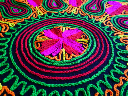 Vintage "Gabba" 4x7 wool rug mat - embroidery from Kashmir | meditation space rug - wall tapestry - The Shanti Home