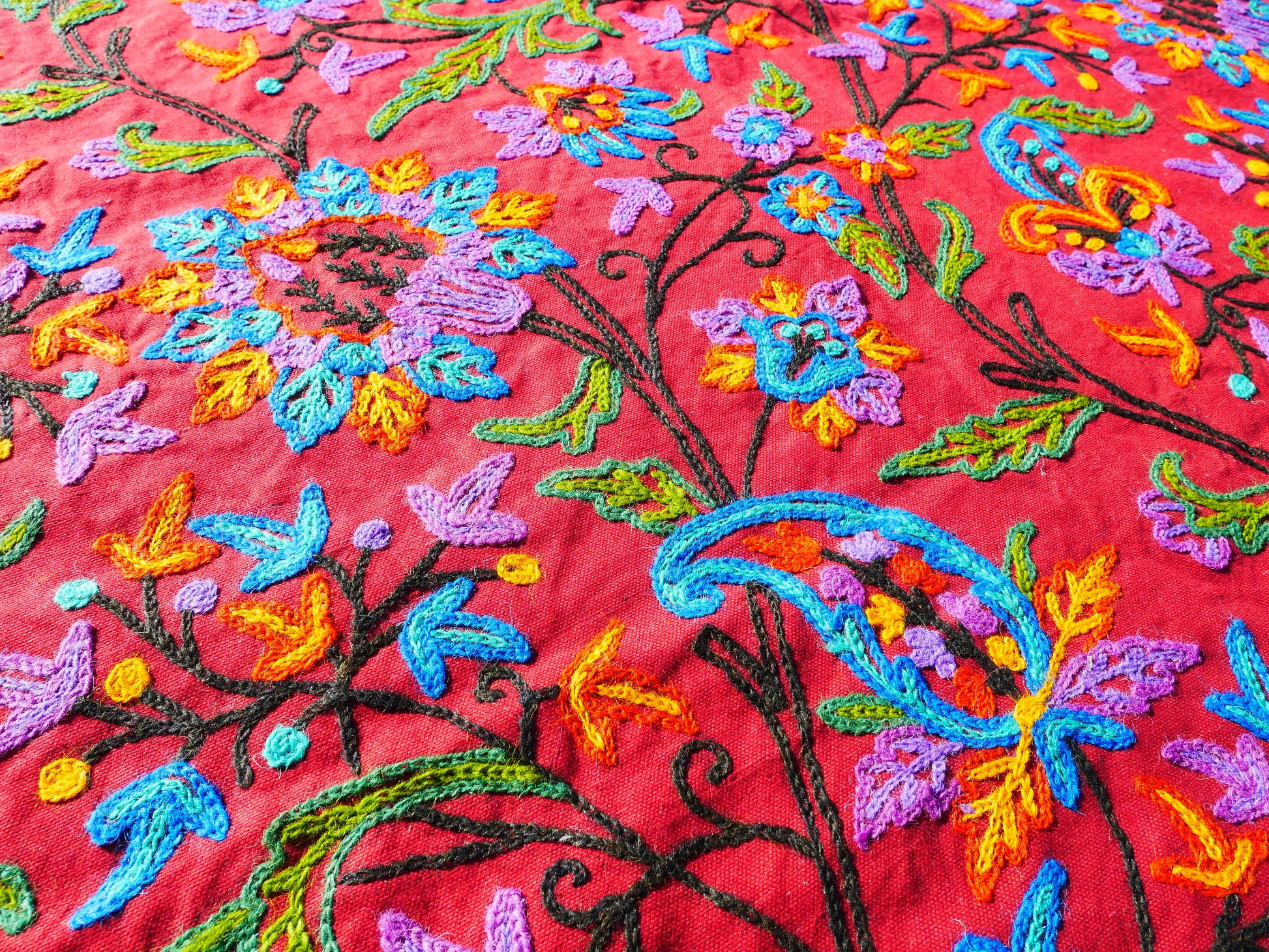 Boho bedding "Posh Dar" luxury bed cover from Kashmir - hand embroidered bedspread - The Shanti Home