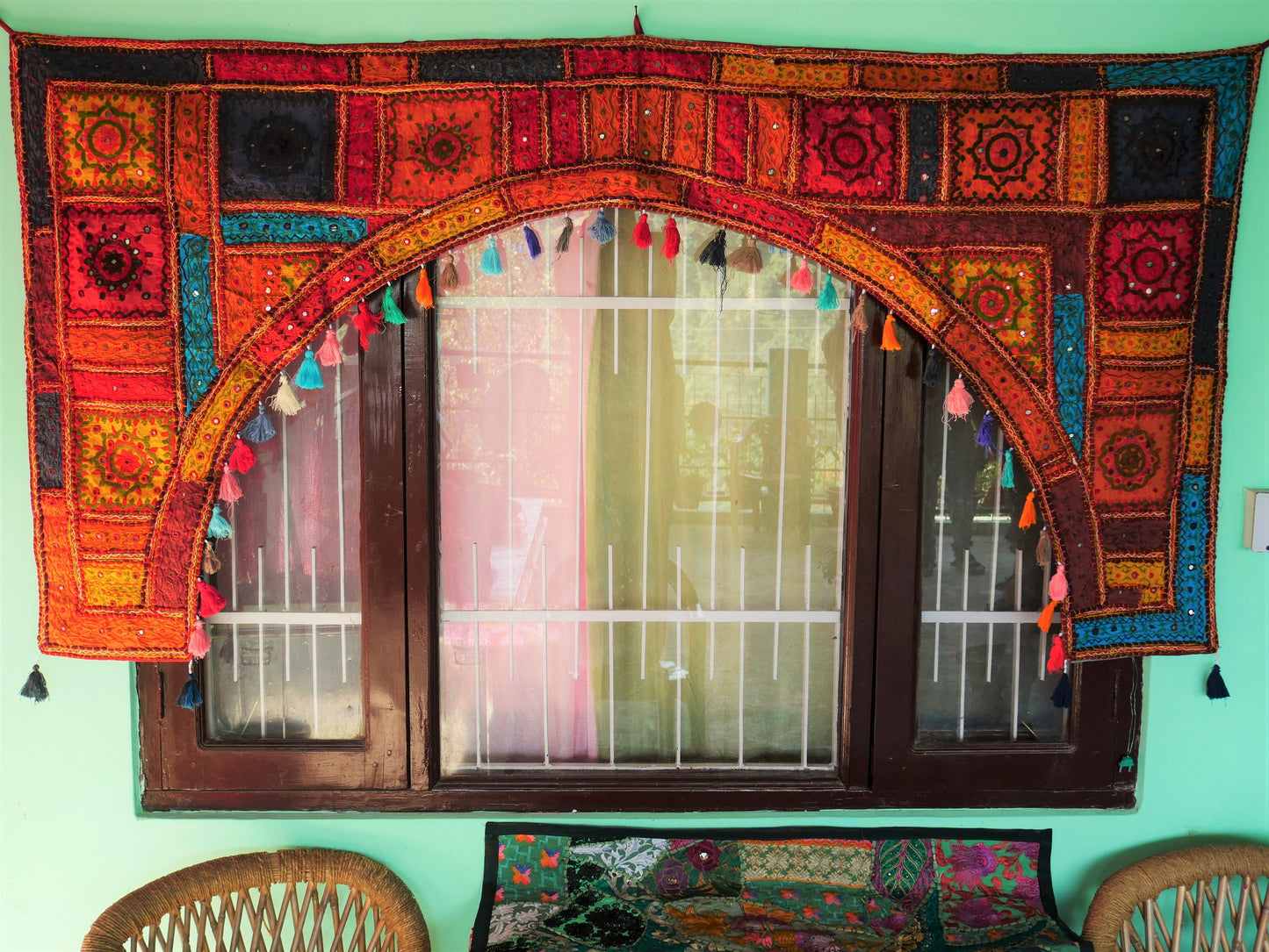 Indian Toran XXL window valance | boho curtain - bohemian wall tapestry | colorful window decor from the Thar desert - The Shanti Home