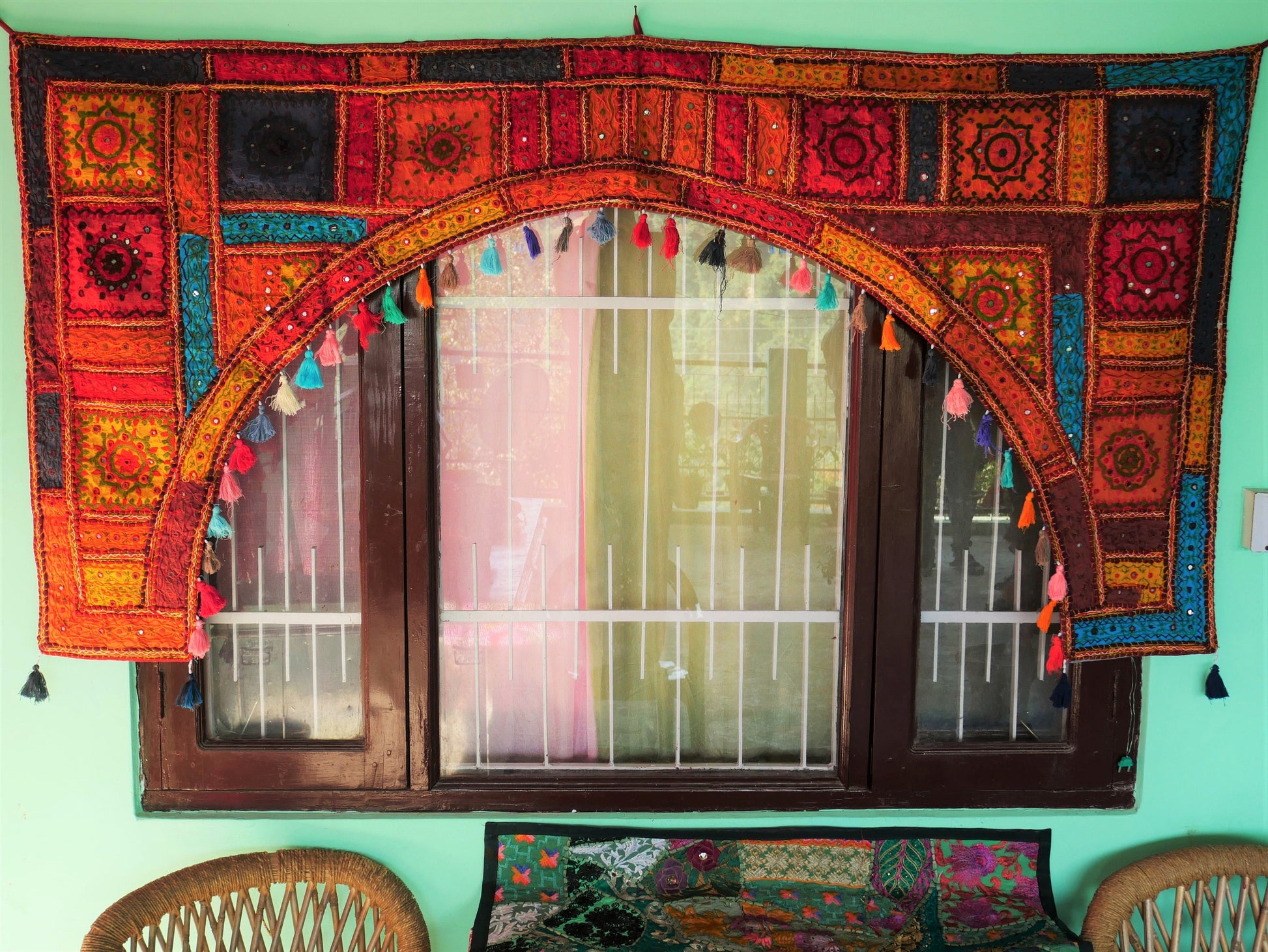Indian Toran XXL window valance | boho curtain - bohemian wall tapestry | colorful window decor from the Thar desert - The Shanti Home