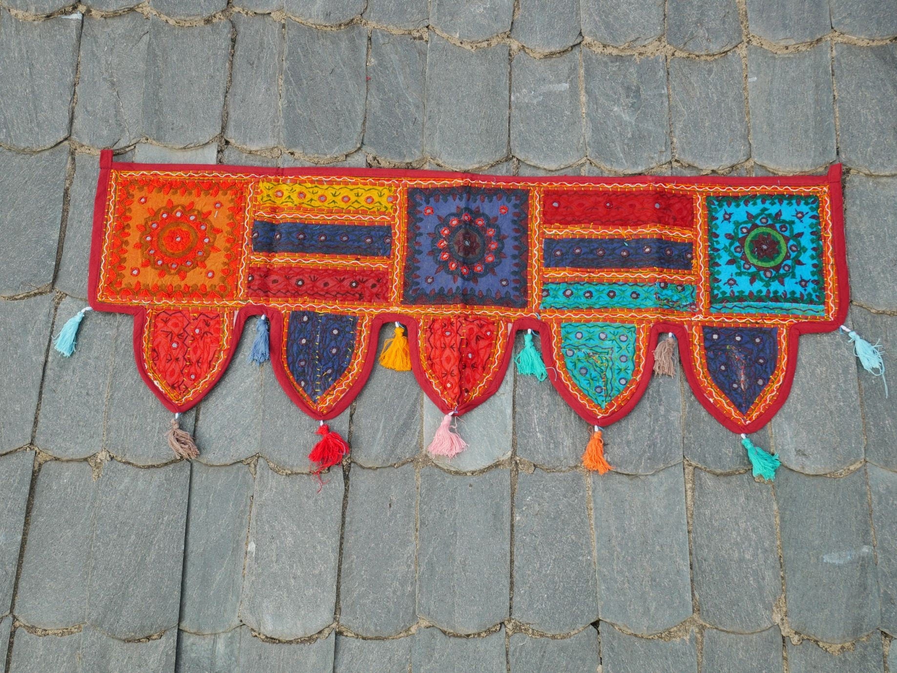Colorful Toran - Indian door hanging - Boho window valance multicolor - The Shanti Home