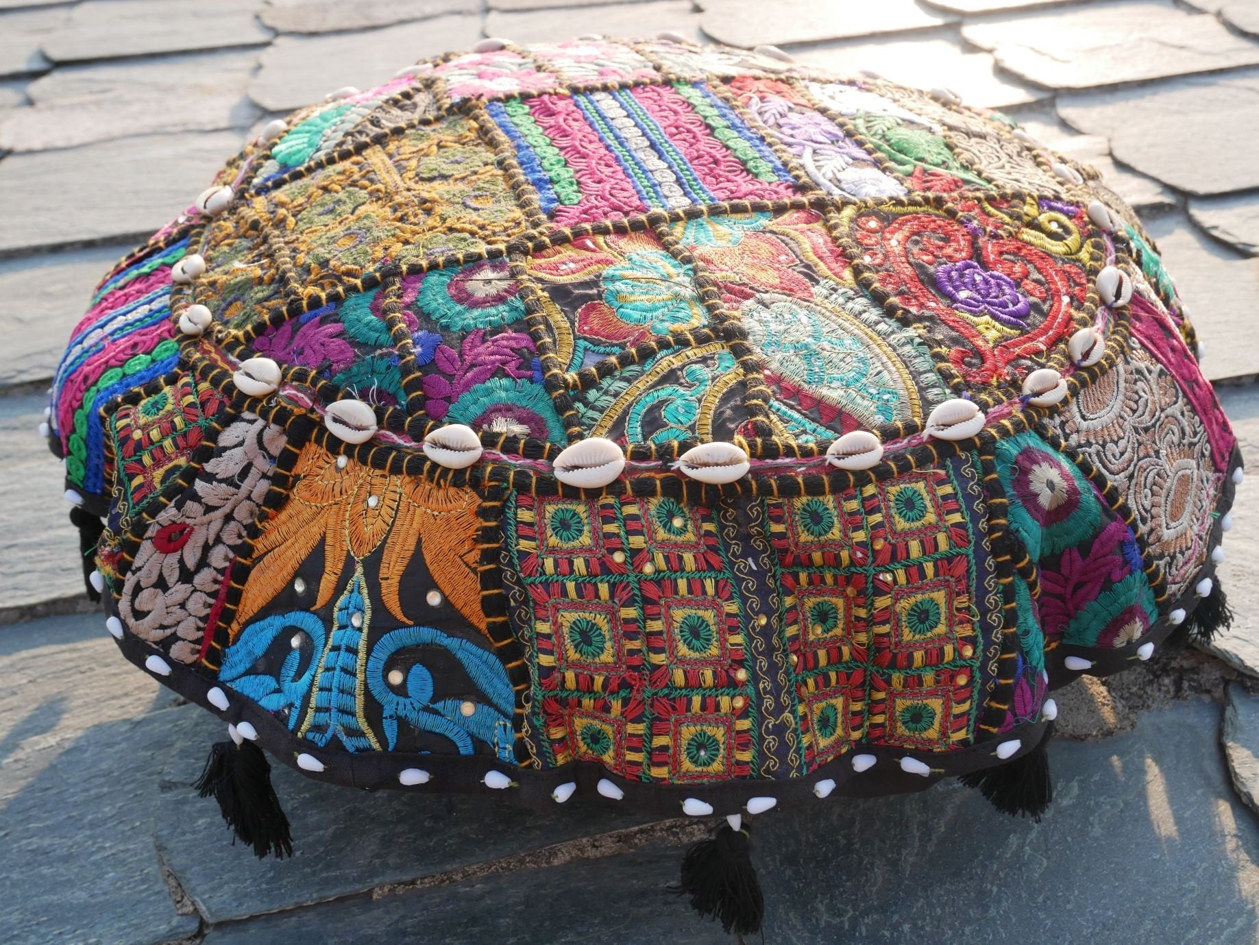 Black floor pillow cover - boho meditation cushion | Indian cushion seating hippie decor - The Shanti Home