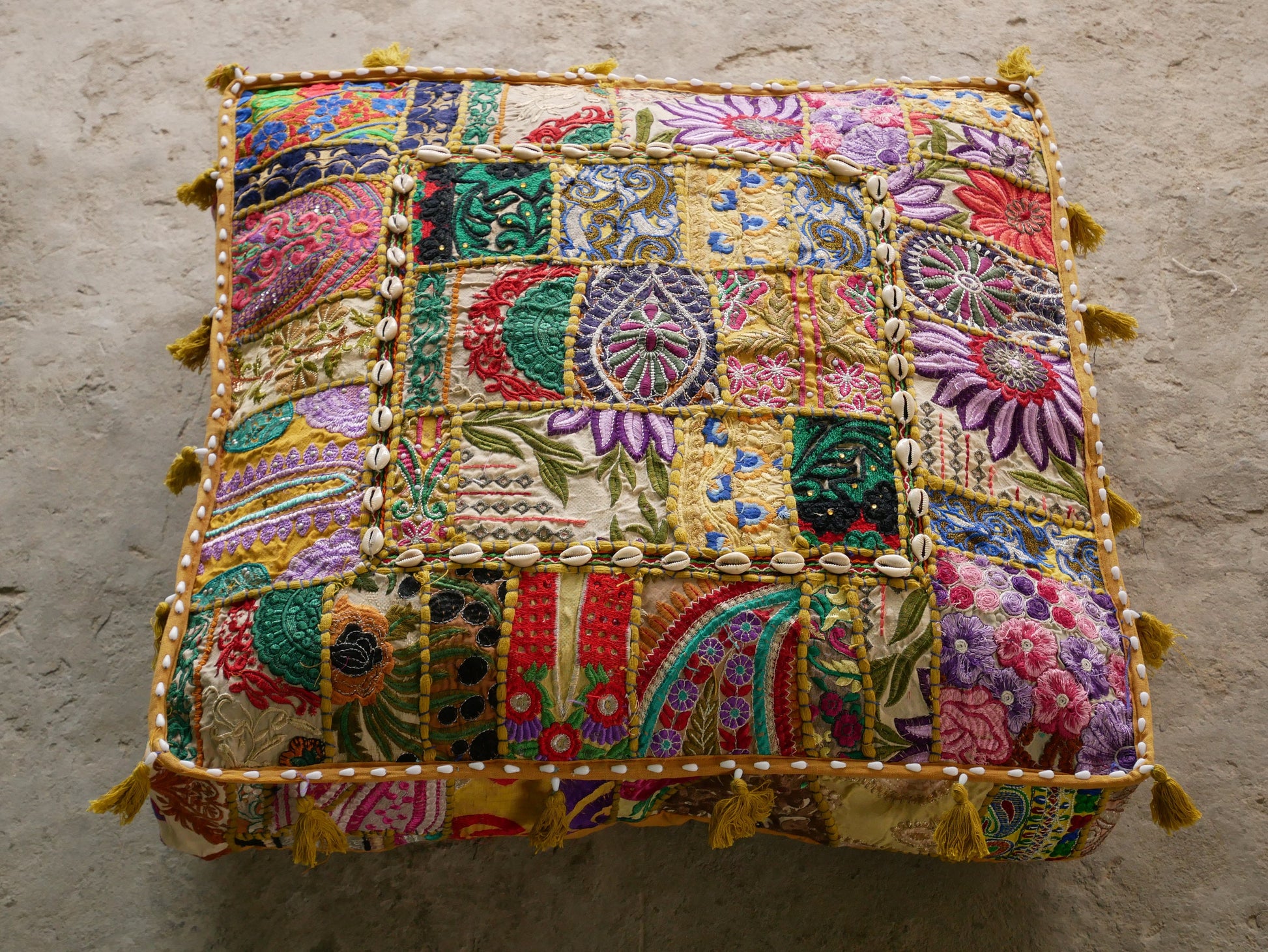 24" Floor pillow cover -Masala- square pouf cushion - Indian style handmade floor seating - The Shanti Home