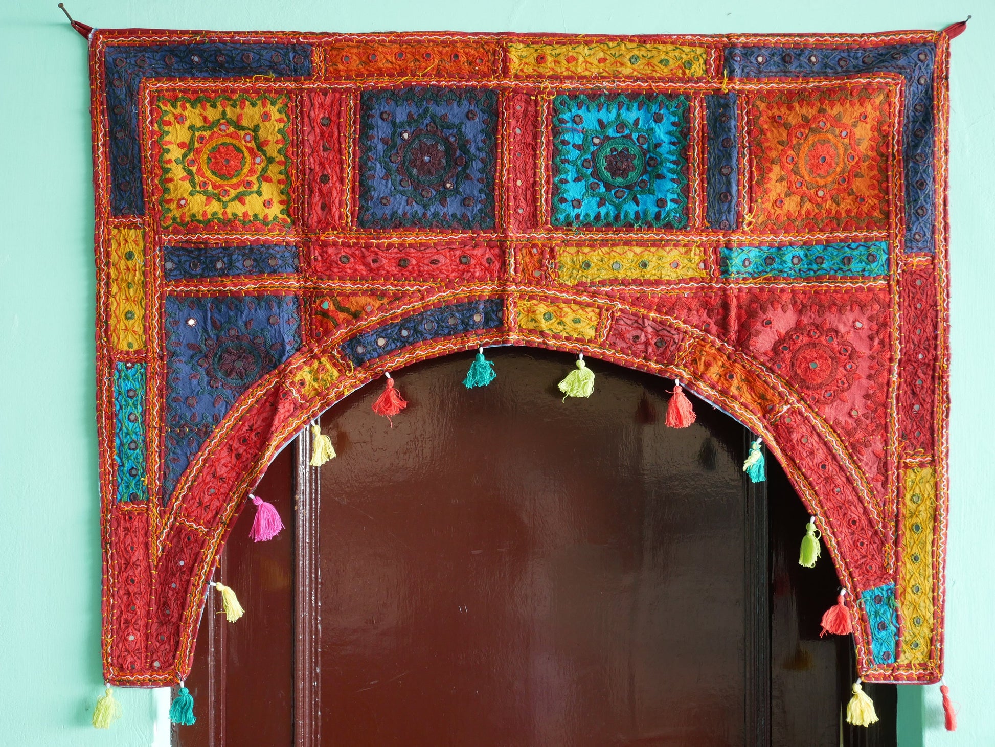 Indian door curtain Toran | bohemian window valance | colorful hippie tapestry ethnic boho wall decor - The Shanti Home