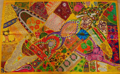 Yellow Patchwork wall tapestry - Indian hippie - boho style wall hanging - The Shanti Home