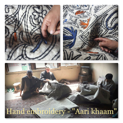 Boho rug 6x4 hand felted wool rug | Indian floor rug - embroidered "Namda" area rug from Kashmir | bohemian home decor, handmade persian rug - The Shanti Home