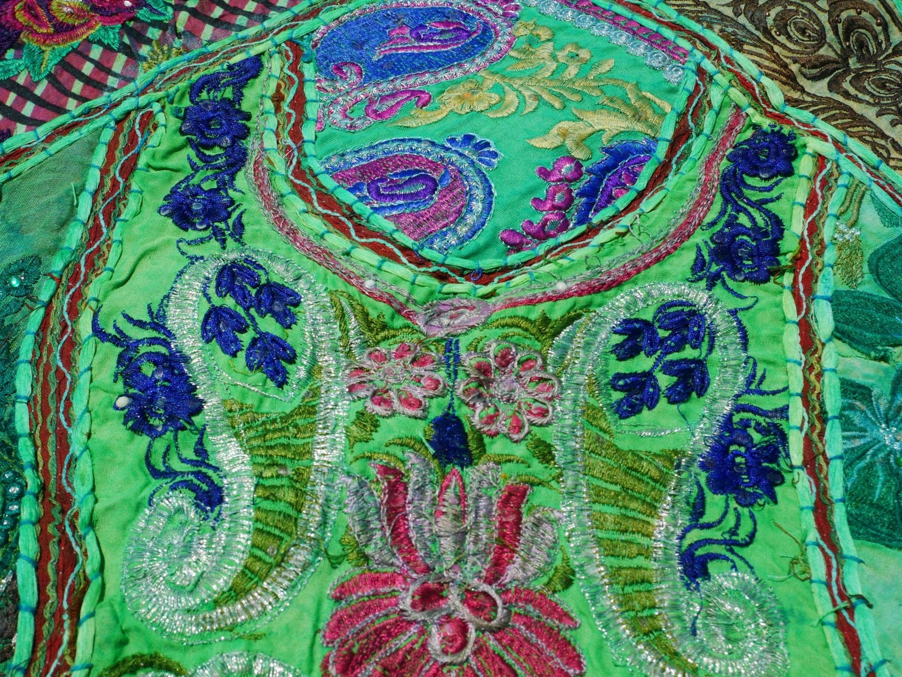Indian door hanging - vintage saree Toran - entrance decor - green - The Shanti Home