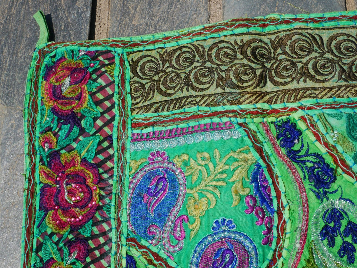 Indian door hanging - vintage saree Toran - entrance decor - green - The Shanti Home