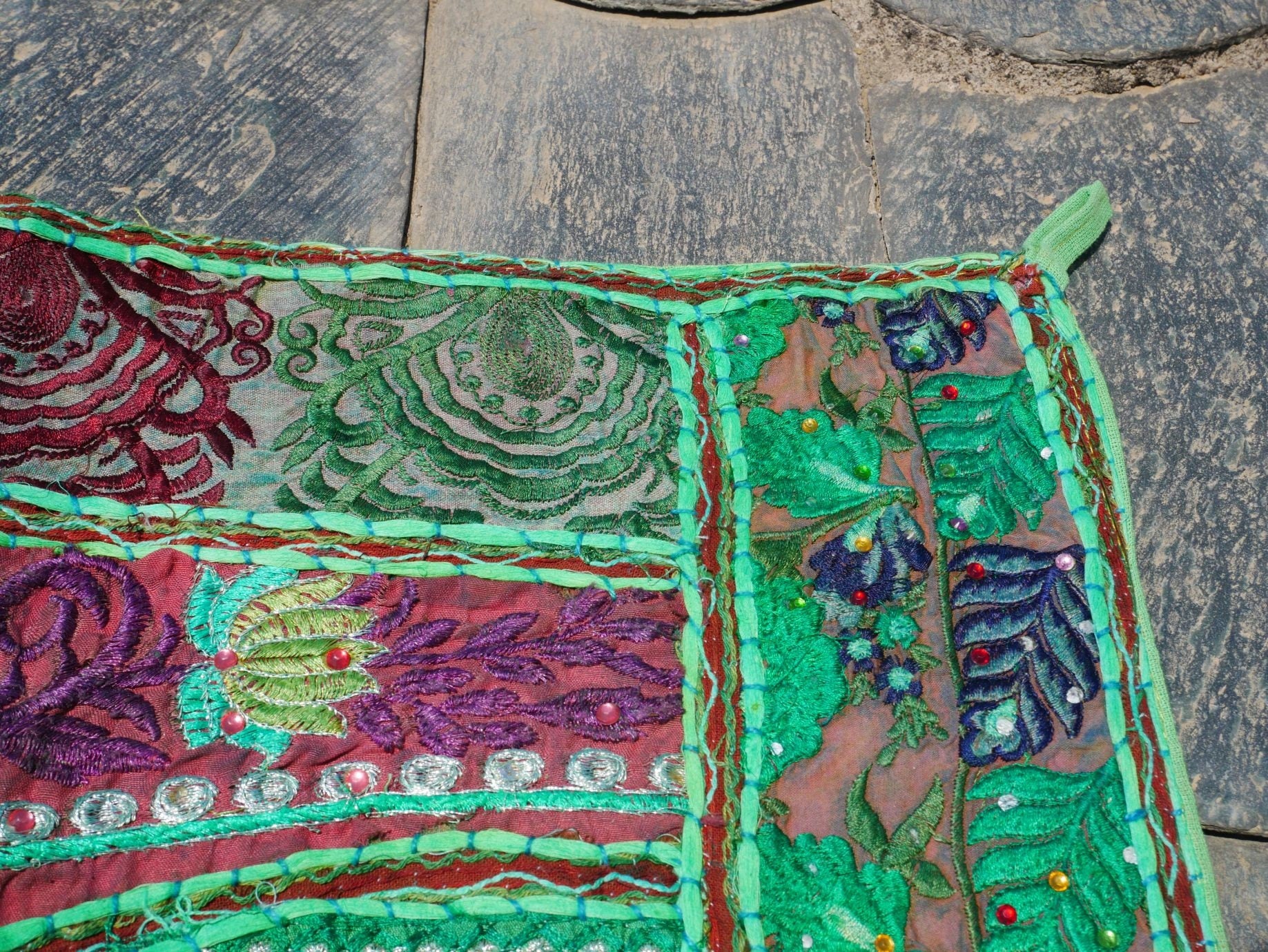 Indian door hanging - vintage saree Toran - entrance decor - green - The Shanti Home