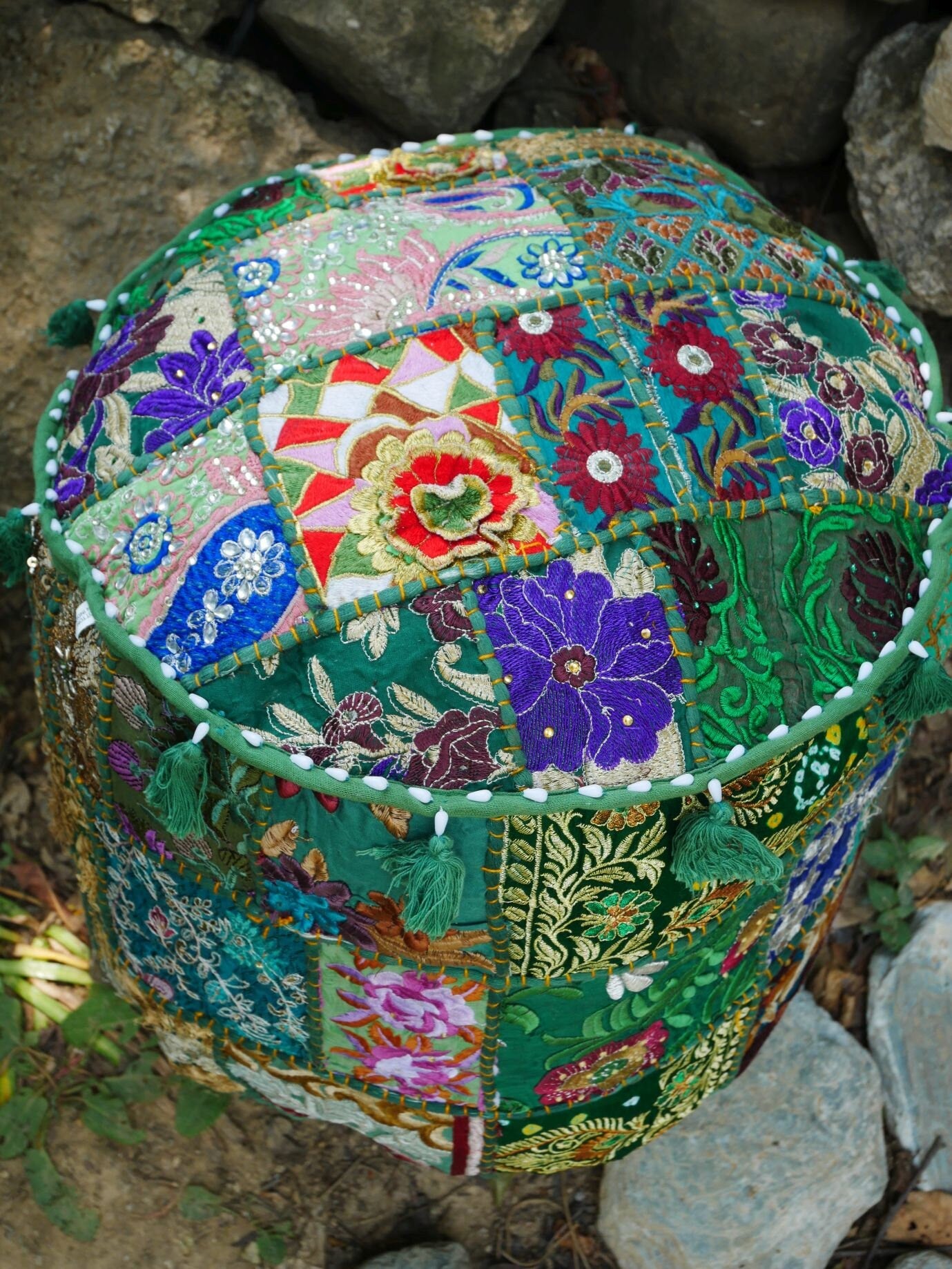 Flour pouf "Boho Jungle" flour cushion cover handmade - Indian floor seating - The Shanti Home