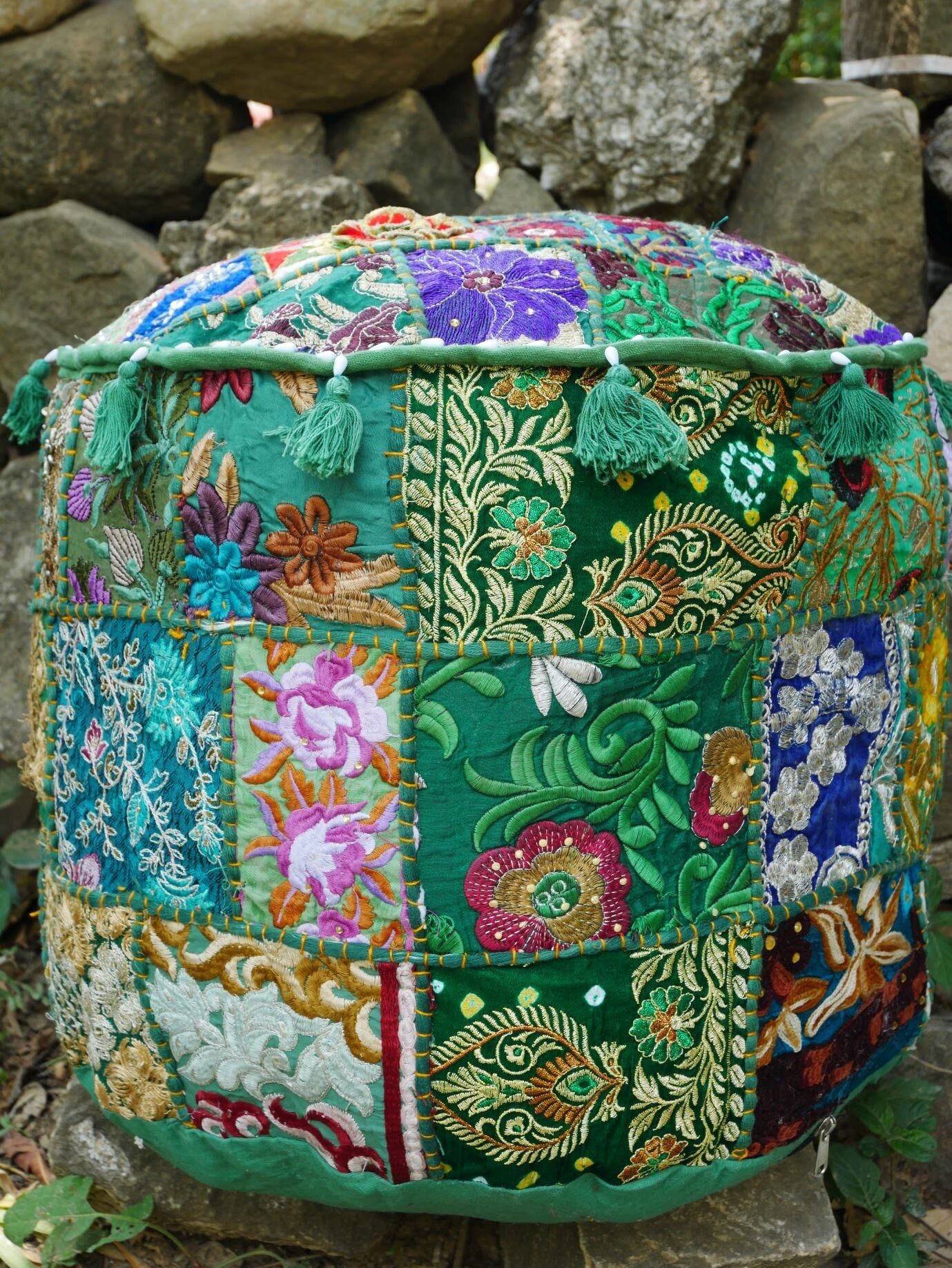 Flour pouf "Boho Jungle" flour cushion cover handmade - Indian floor seating - The Shanti Home
