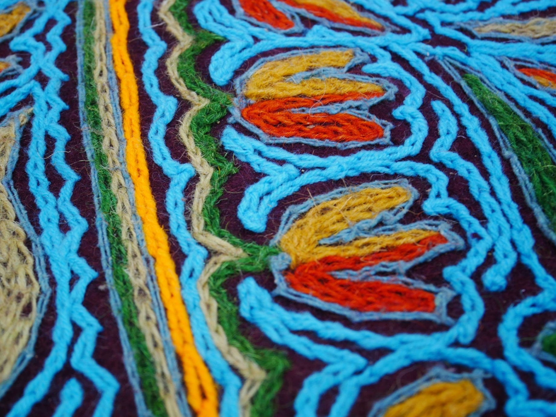 Large wool Namda handmade area rug "Himalayan Jewel" traditional Kashmiri rug, felted wool- hand embroidered 10x7 - The Shanti Home
