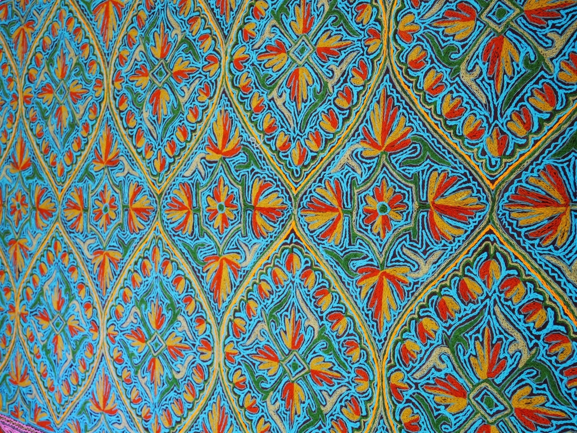 Large wool Namda handmade area rug "Himalayan Jewel" traditional Kashmiri rug, felted wool- hand embroidered 10x7 - The Shanti Home