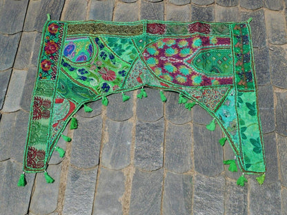 Indian door hanging - vintage saree Toran - entrance decor - green - The Shanti Home