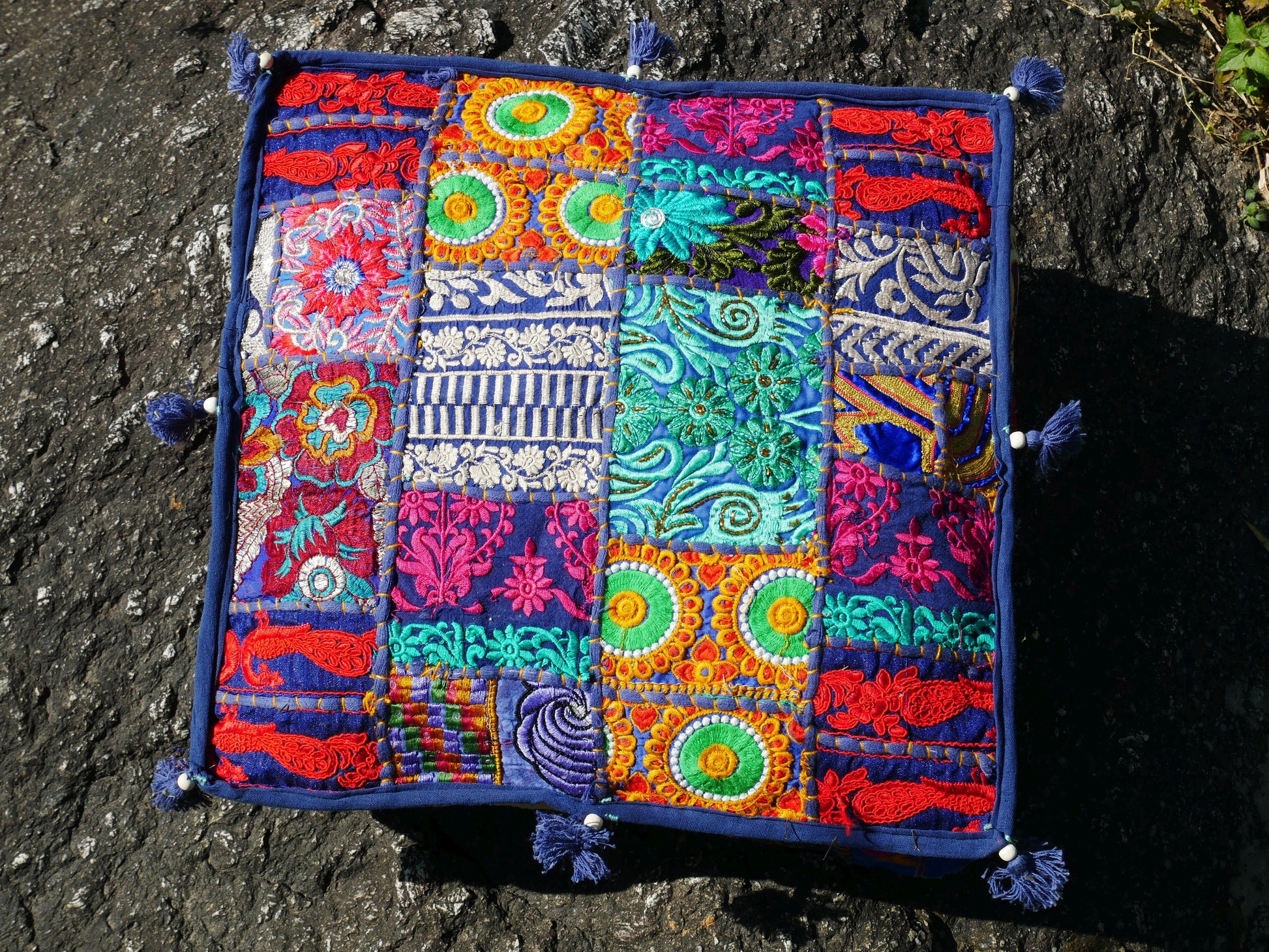 Boho floor pillow | blue floor pillow cover | meditation cushion for Indian bohemian floor seating or as decorative throw pillow | NO INLET - The Shanti Home