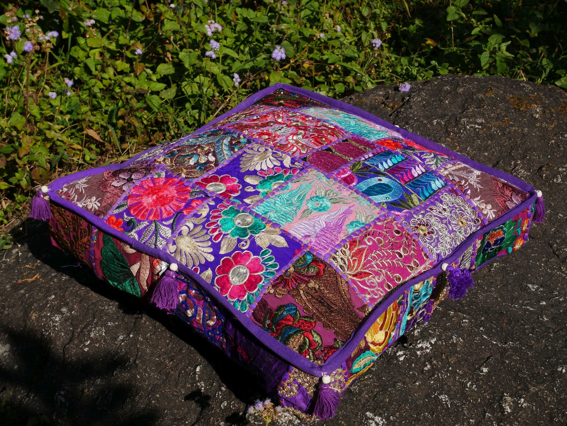 Purple meditation cushion - floor pillow cover | Floor cushion cover for bohemian floor seating or as decorative throw pillow - The Shanti Home
