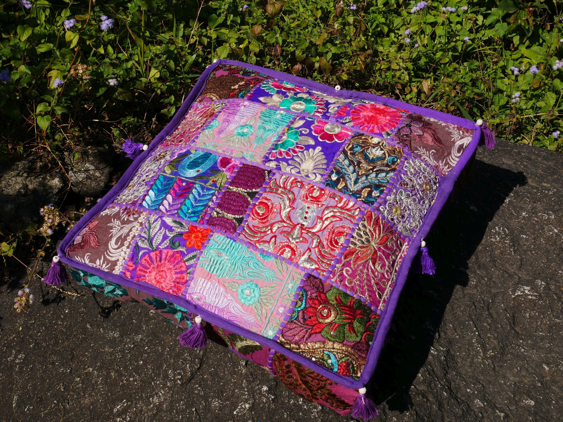 Purple meditation cushion - floor pillow cover | Floor cushion cover for bohemian floor seating or as decorative throw pillow - The Shanti Home