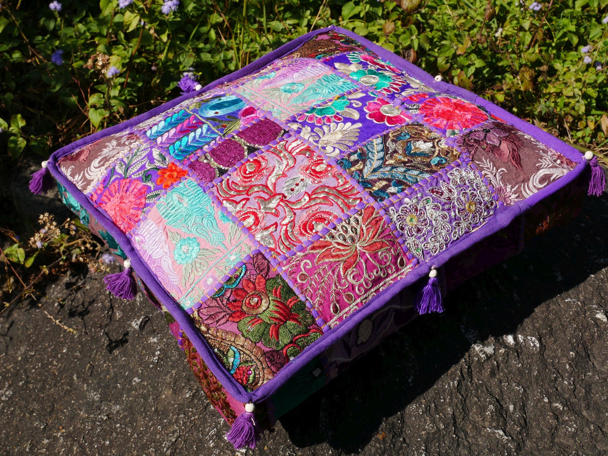 Purple meditation cushion - floor pillow cover | Floor cushion cover for bohemian floor seating or as decorative throw pillow - The Shanti Home