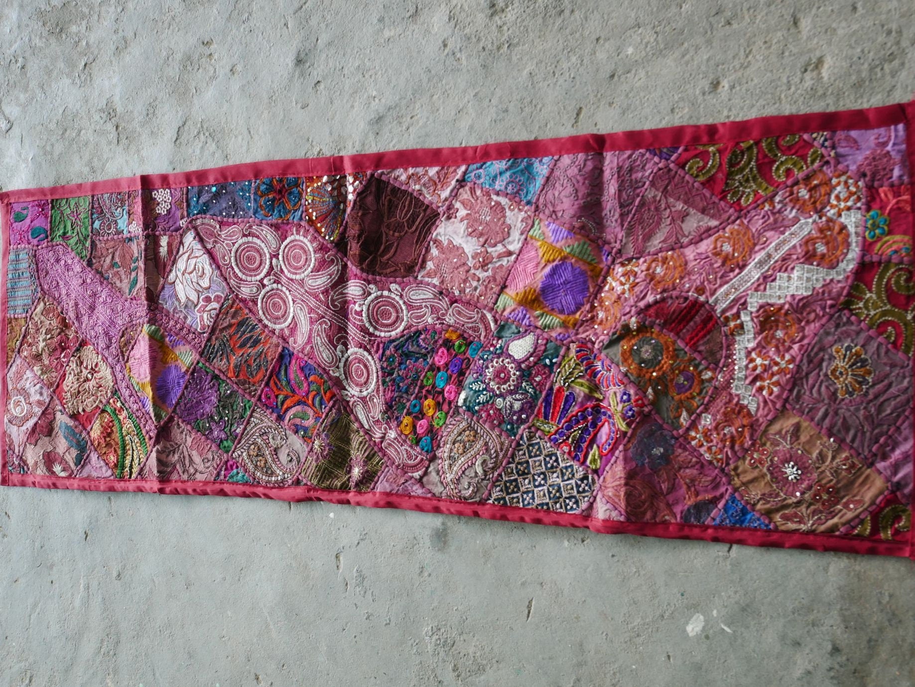 Table runner - wall tapestry "boho love" Indian wall hanging  colorful table runner - The Shanti Home