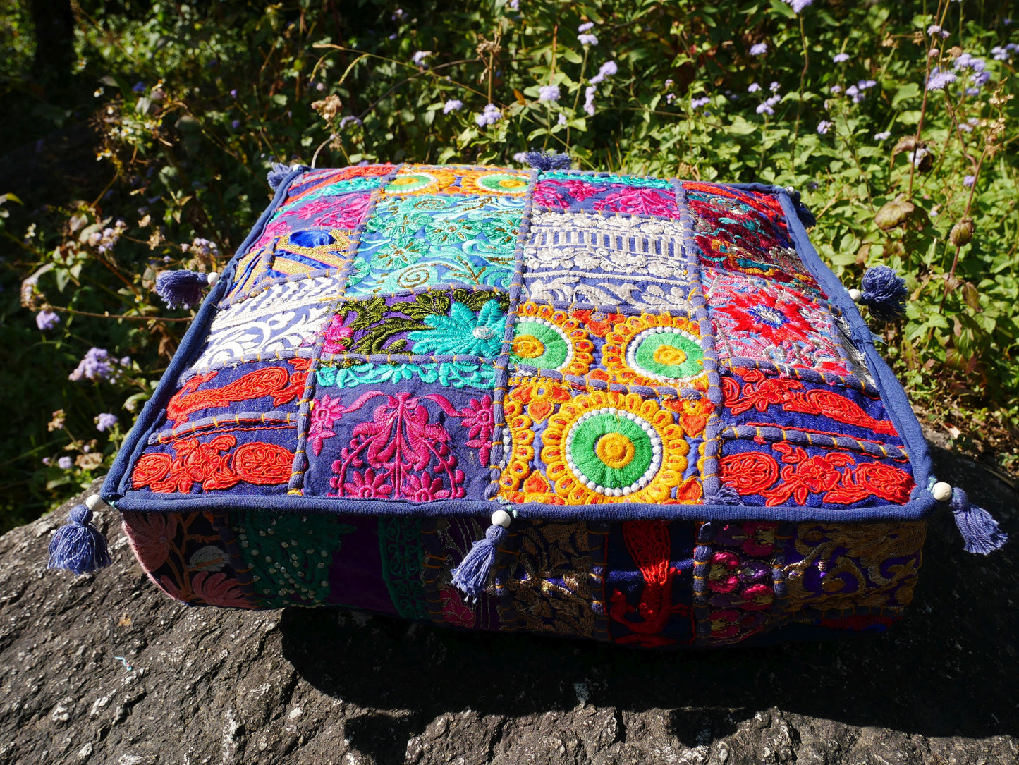 Boho floor pillow | blue floor pillow cover | meditation cushion for Indian bohemian floor seating or as decorative throw pillow | NO INLET - The Shanti Home