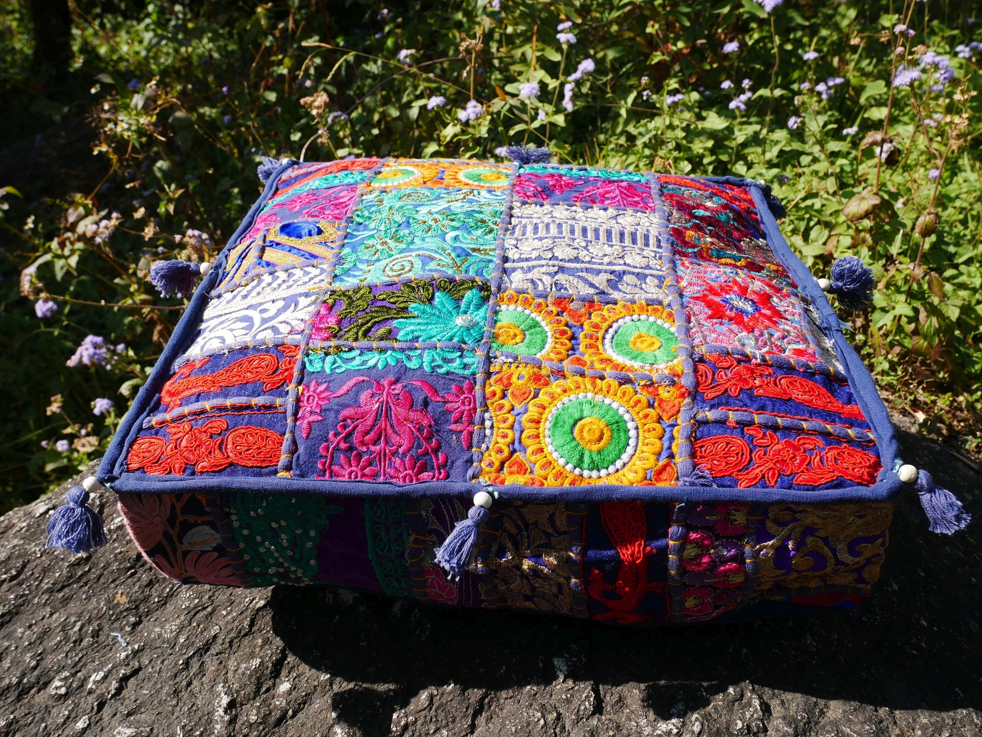 Boho floor pillow | blue floor pillow cover | meditation cushion for Indian bohemian floor seating or as decorative throw pillow | NO INLET - The Shanti Home